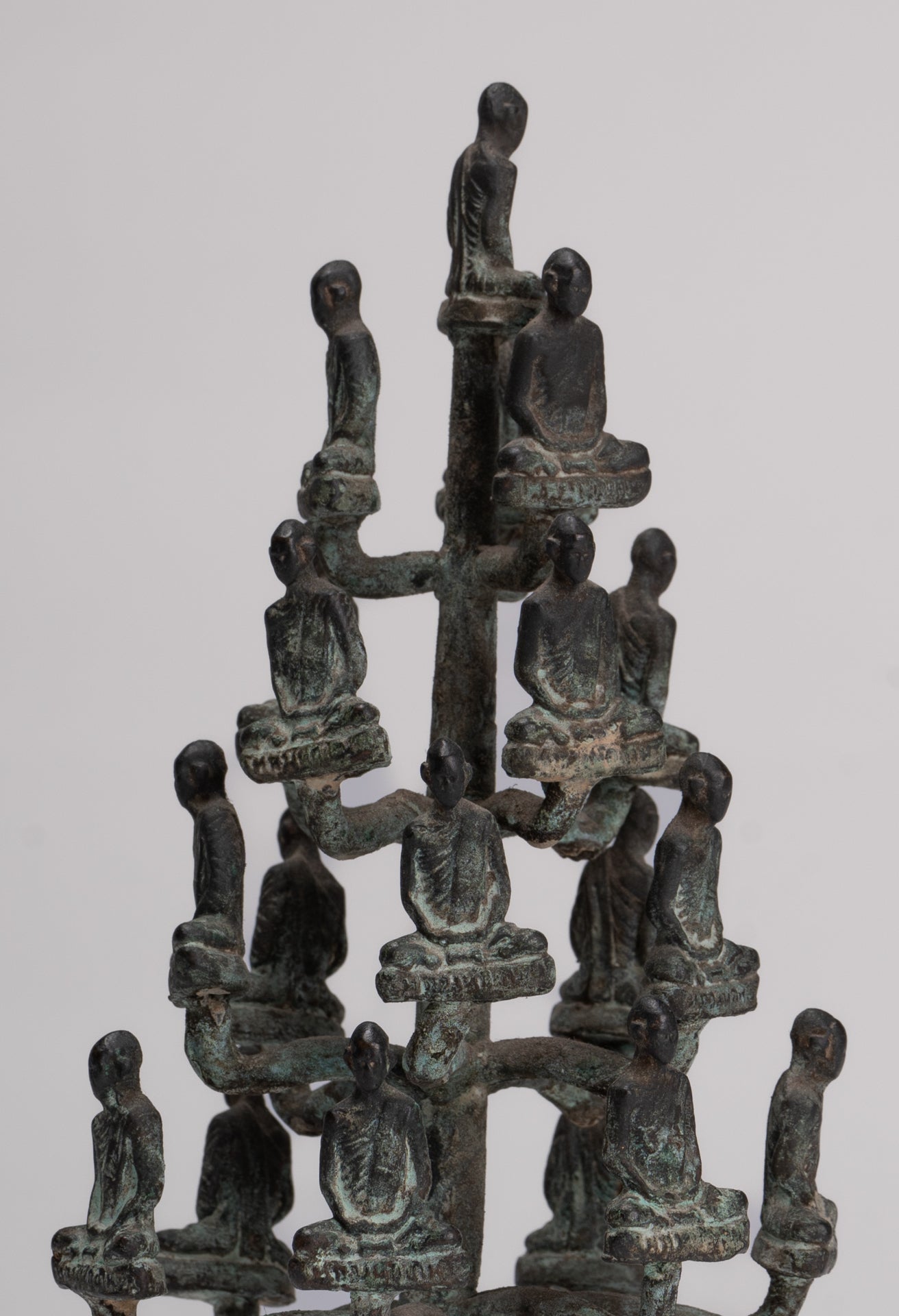 DIsciple Sculpture - Antique Thai Style Bronze Seated Meditation Monk Statues - 18cm/7"