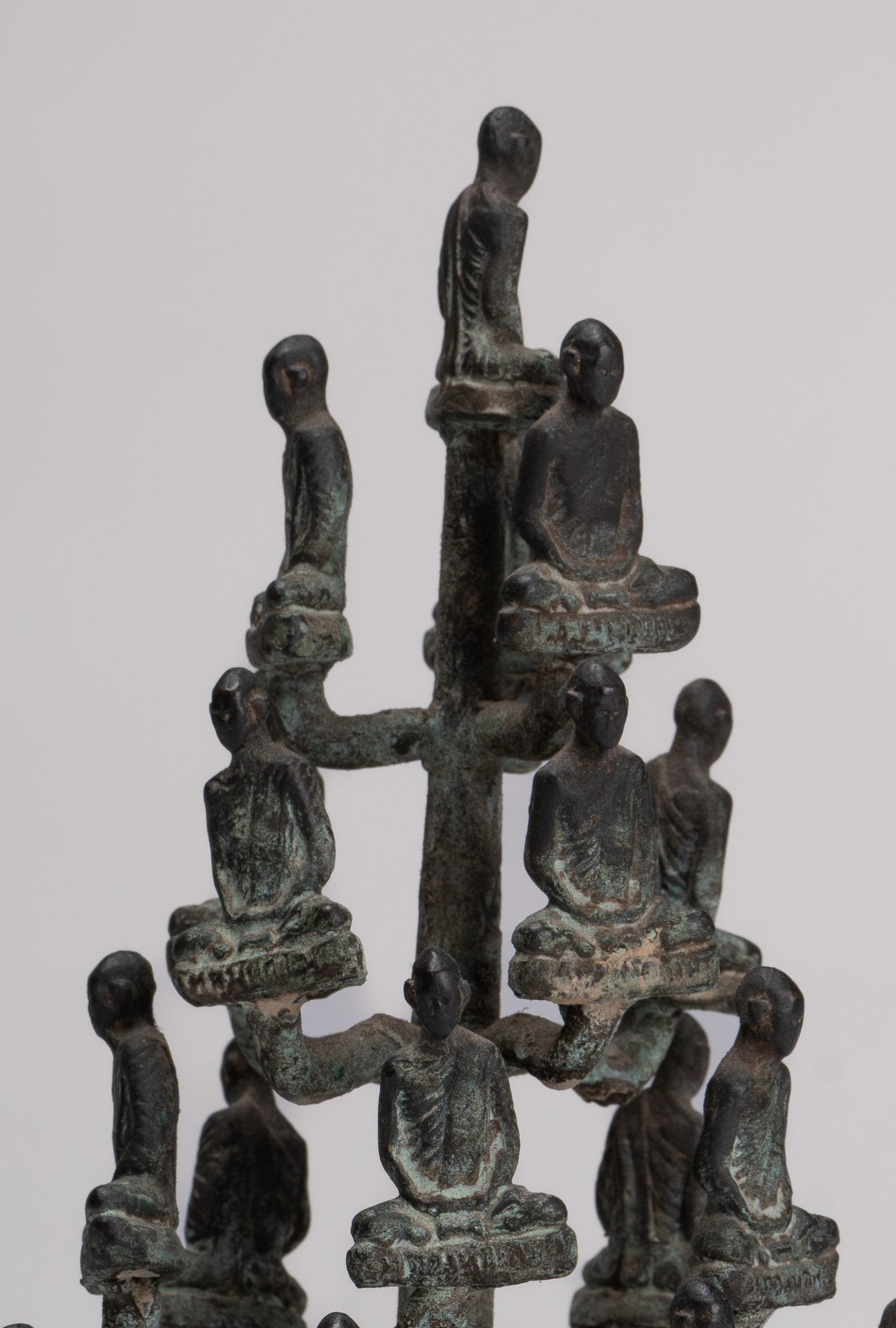 DIsciple Sculpture - Antique Thai Style Bronze Seated Meditation Monk Statues - 18cm/7"