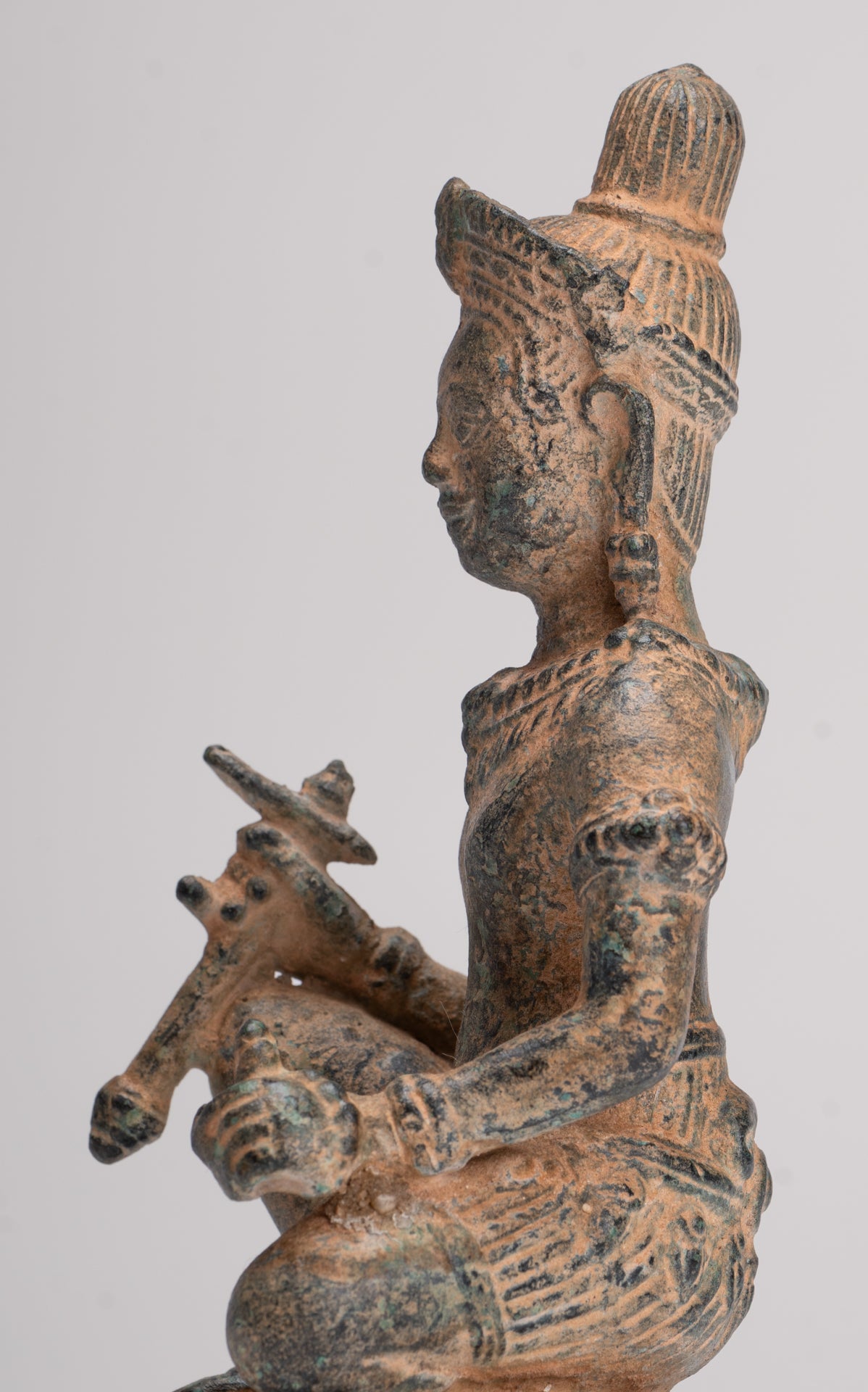 Vishnu Statue - Antique Baphuon Style Bronze Seated Khmer Vishnu Statue - 18cm / 7"