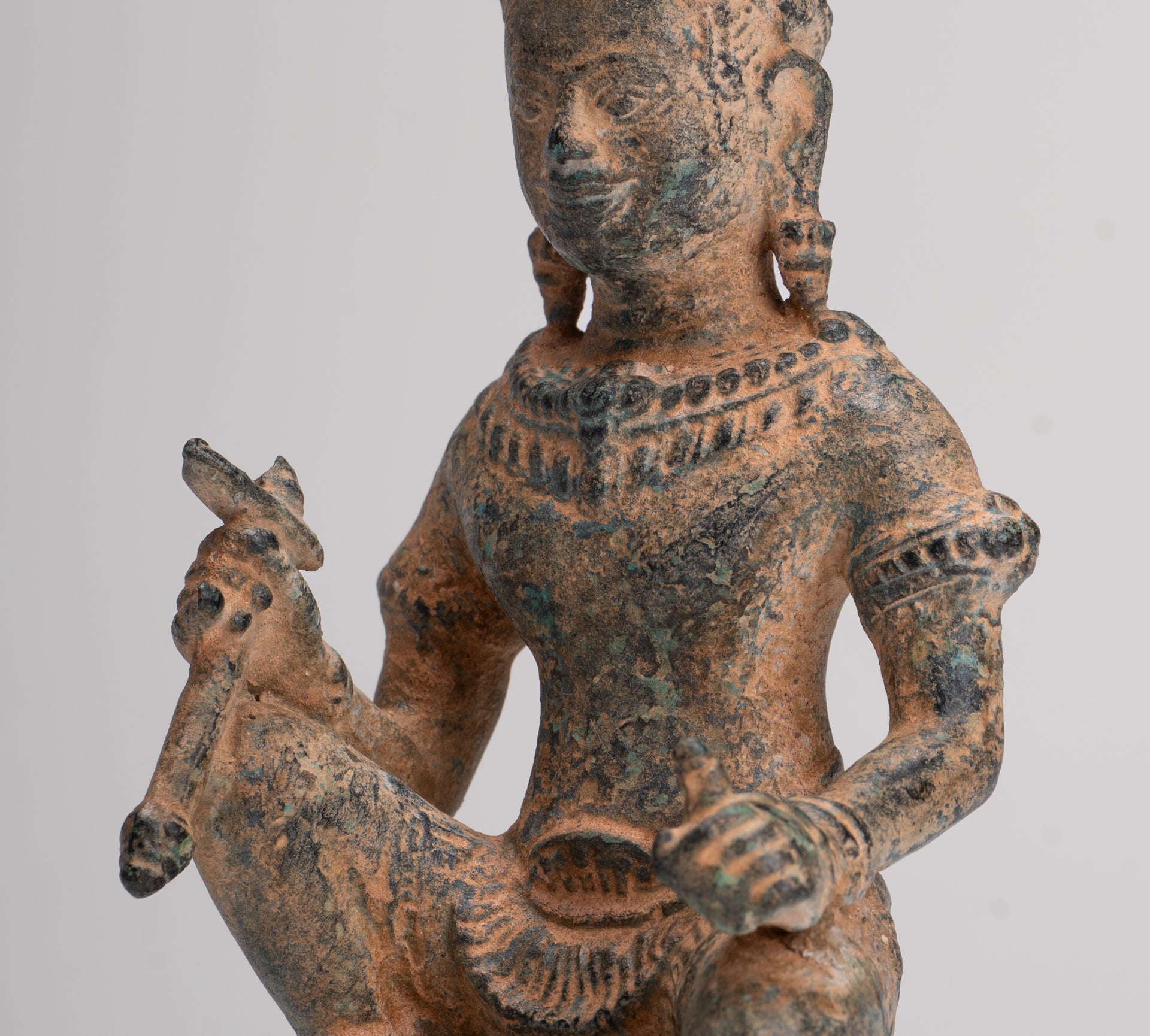 Vishnu Statue - Antique Baphuon Style Bronze Seated Khmer Vishnu Statue - 18cm / 7"