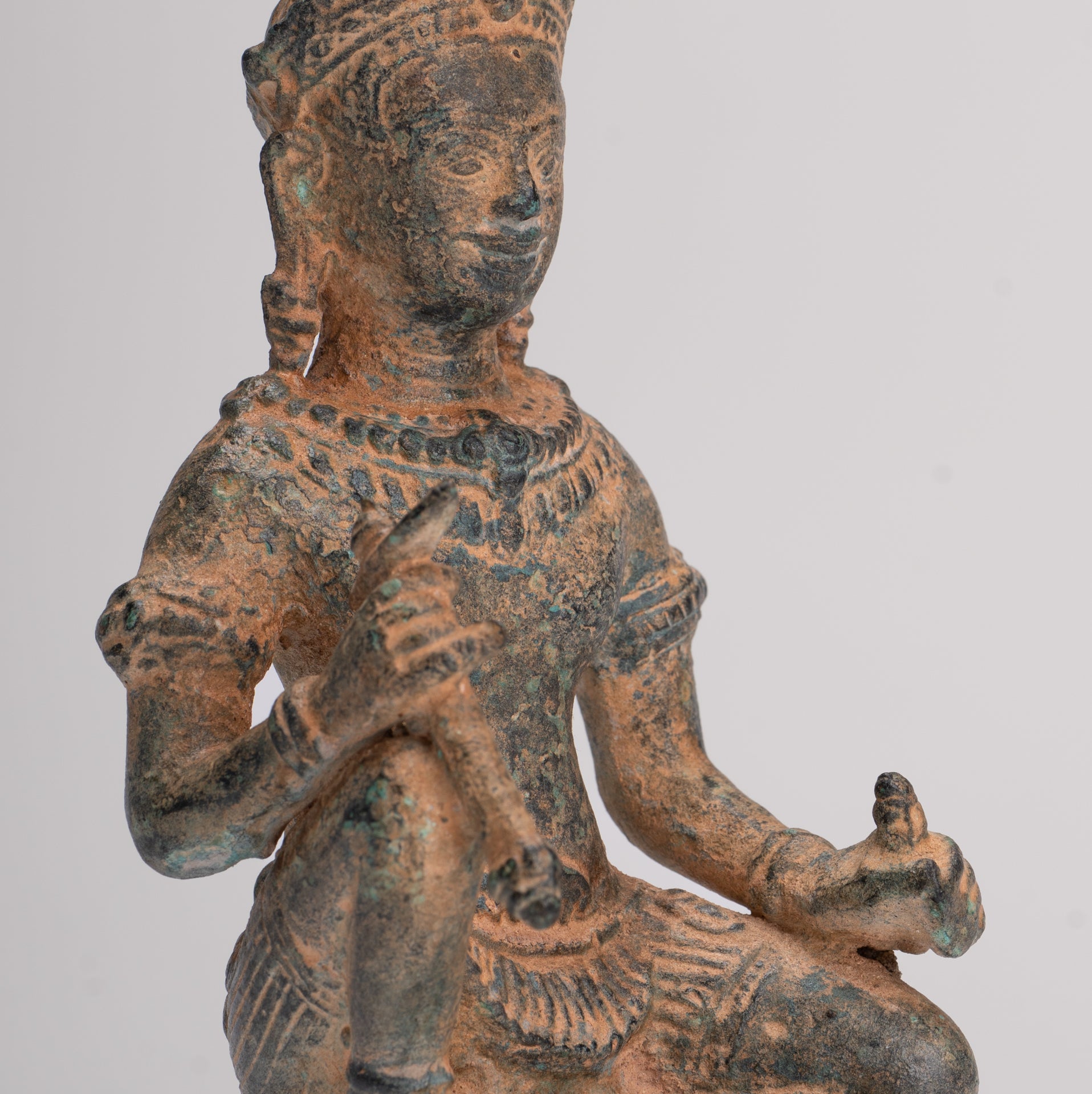 Vishnu Statue - Antique Baphuon Style Bronze Seated Khmer Vishnu Statue - 18cm / 7"