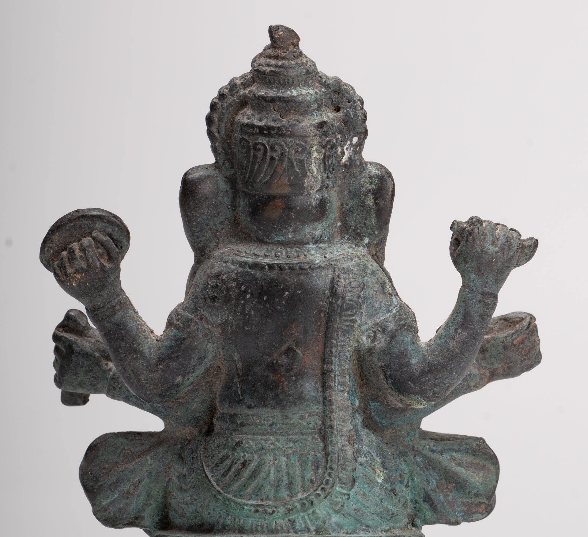 Ganesha Statue - Antique Thai Style Bronze Seated Ganesha Statue - 15.5cm/6"