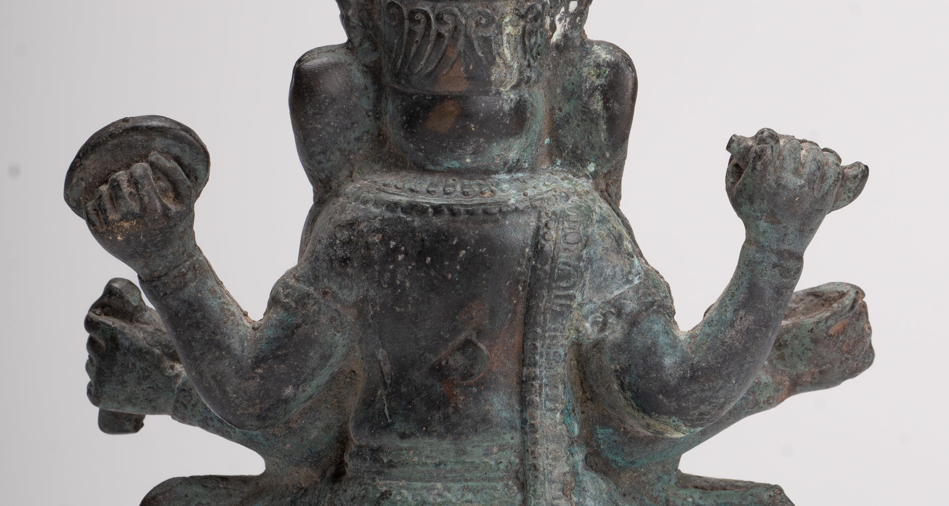 Ganesha Statue - Antique Thai Style Bronze Seated Ganesha Statue - 15.5cm/6"