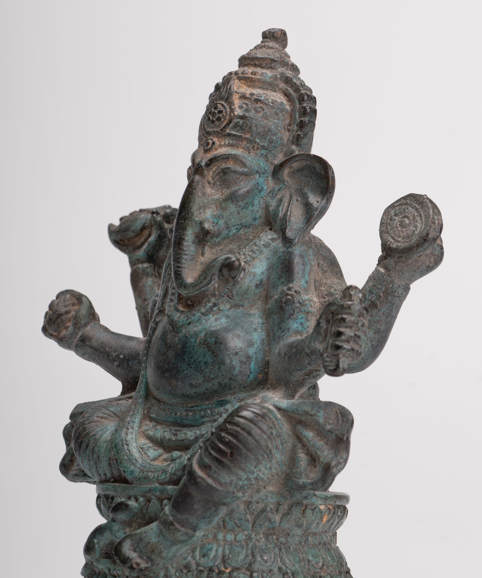 Ganesha Statue - Antique Thai Style Bronze Seated Ganesha Statue - 15.5cm/6"