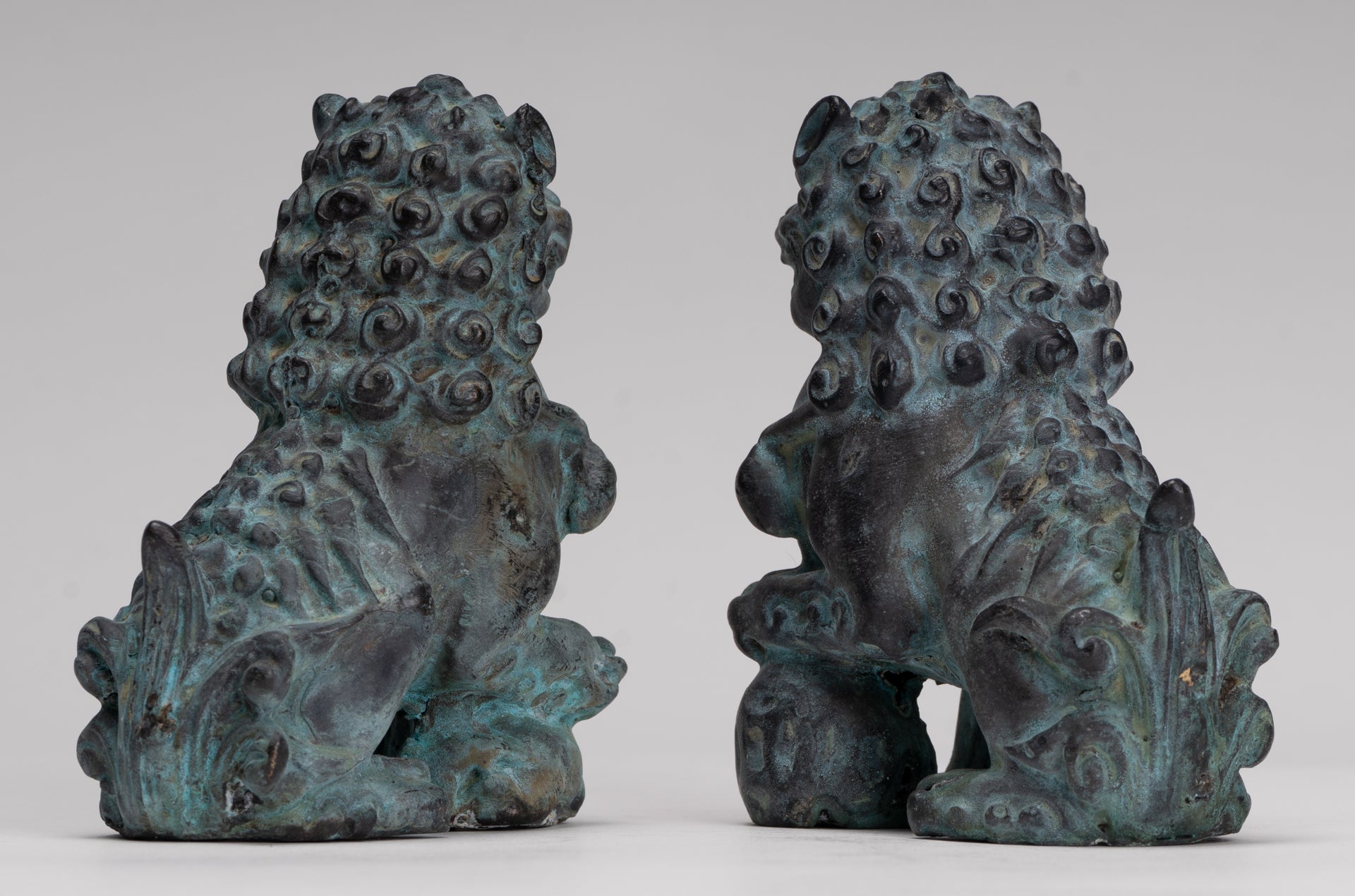Antique Chinese Style Temple Guardian Lions Shishi Lions Foo Dogs Imperial Lions (Pair) - 10.5cm/4"