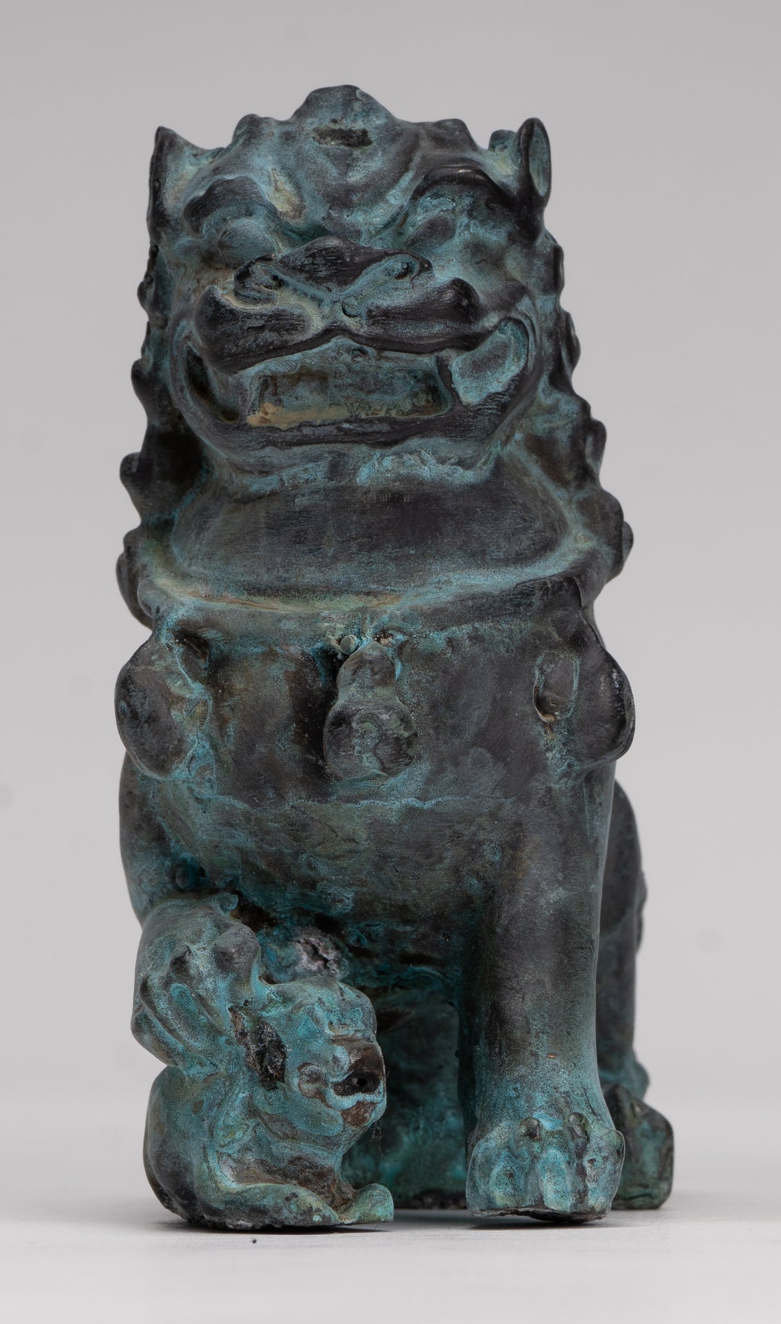 Antique Chinese Style Temple Guardian Lions Shishi Lions Foo Dogs Imperial Lions (Pair) - 10.5cm/4"