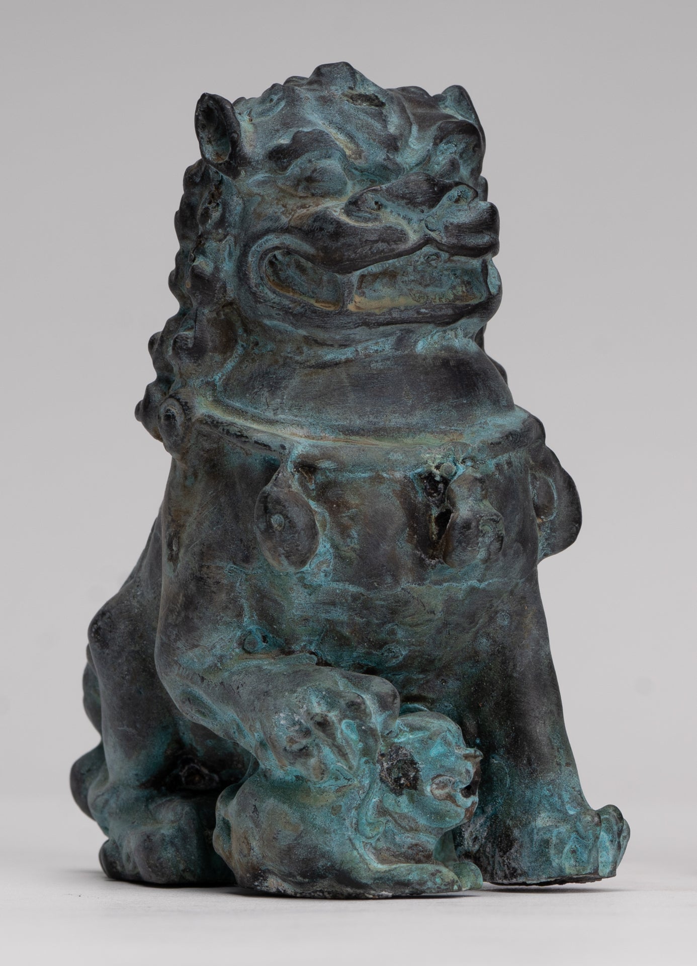 Antique Chinese Style Temple Guardian Lions Shishi Lions Foo Dogs Imperial Lions (Pair) - 10.5cm/4"