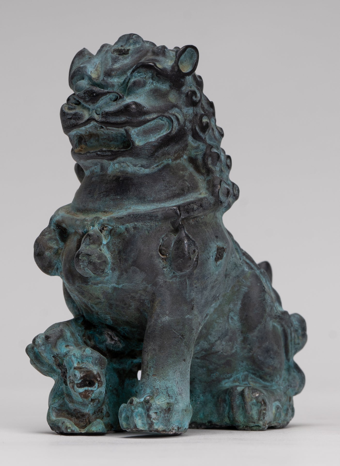 Antique Chinese Style Temple Guardian Lions Shishi Lions Foo Dogs Imperial Lions (Pair) - 10.5cm/4"