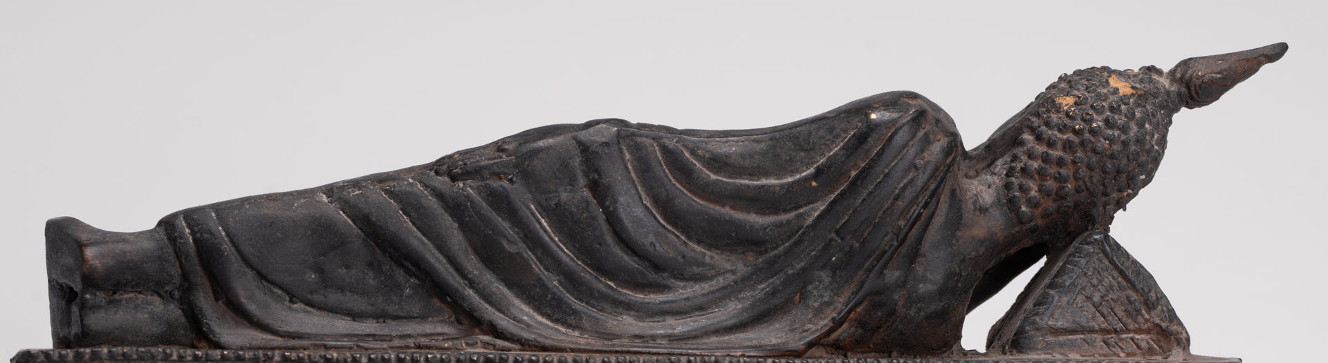 Buddha Statue - Antique Thai Style Bronze Sukhothai Reclining Nirvana Buddha Statue - 28cm/11"