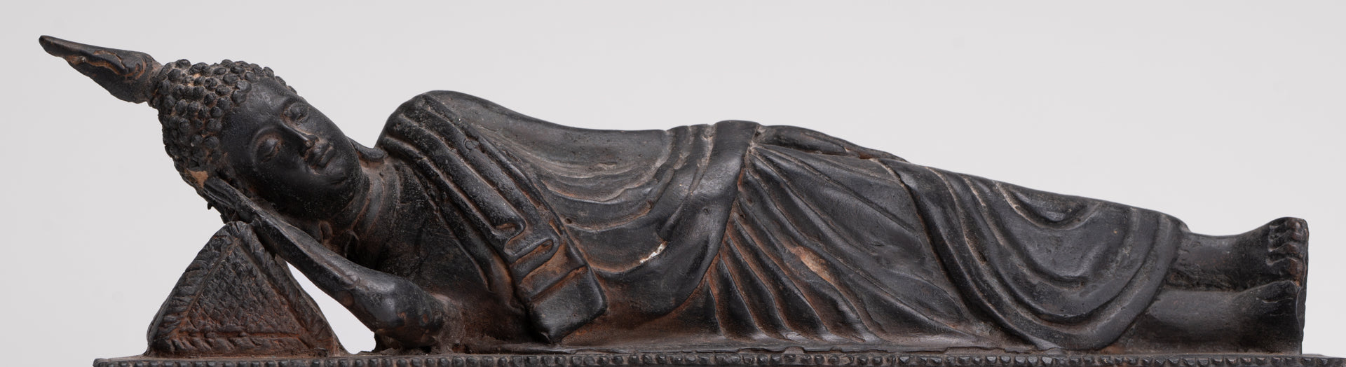 Buddha Statue - Antique Thai Style Bronze Sukhothai Reclining Nirvana Buddha Statue - 28cm/11"