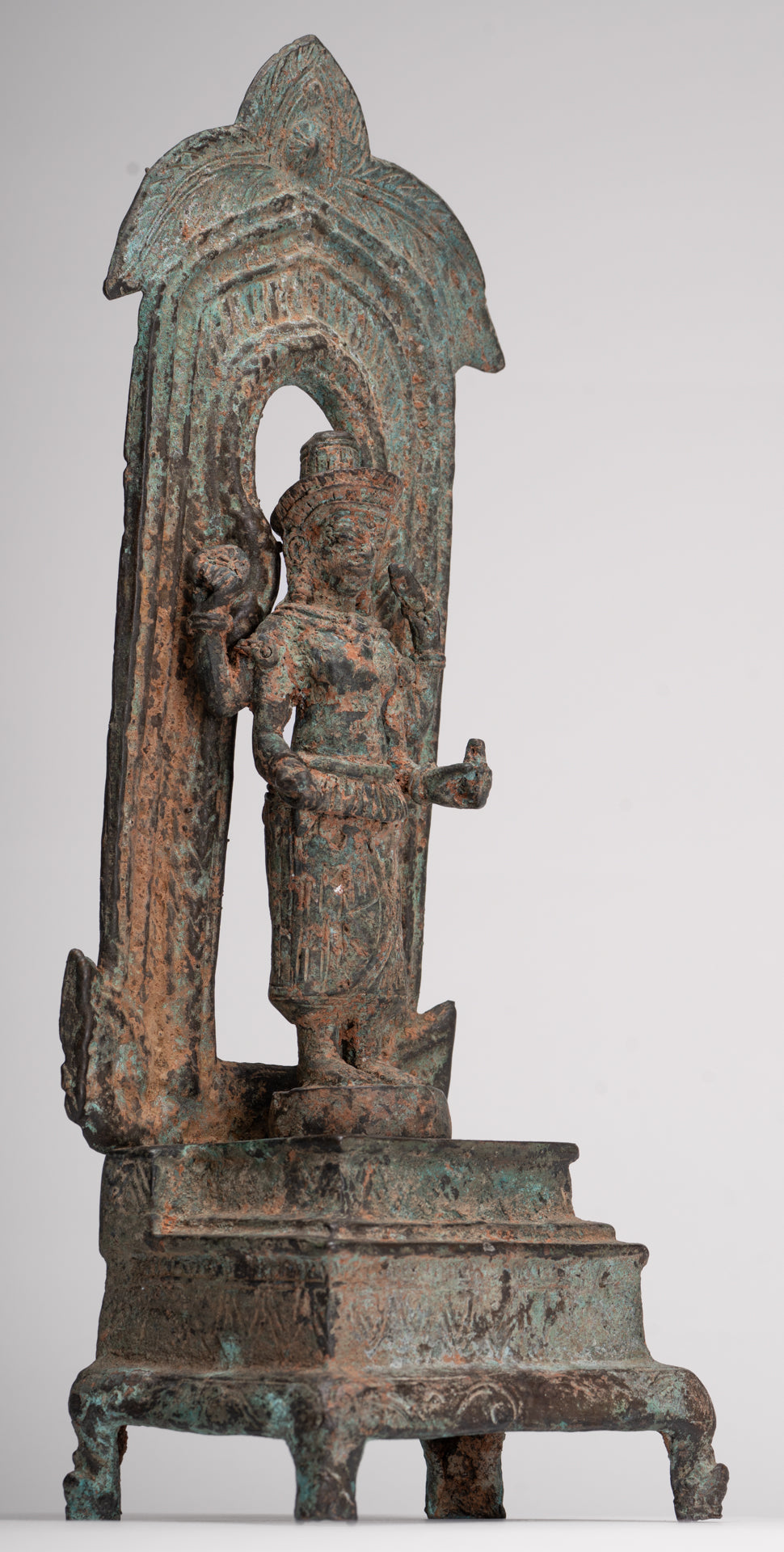 Antique Lopburi Style Thai Bronze Enthroned Vishnu Statue - 40cm/16"