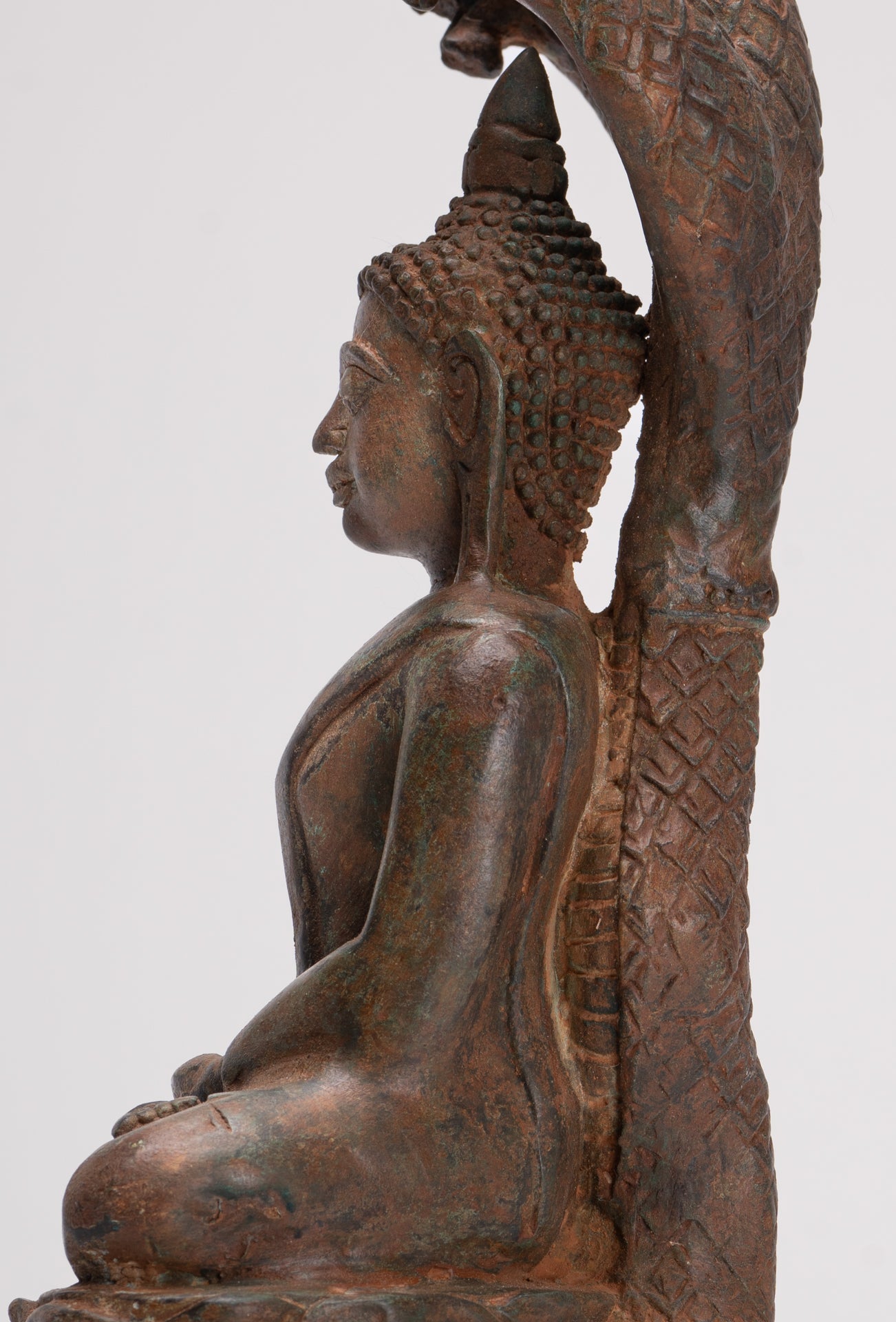 Buddha Statue - Antique Laos Style Bronze Enlightenment Naga Buddha Statue - 34cm/14"