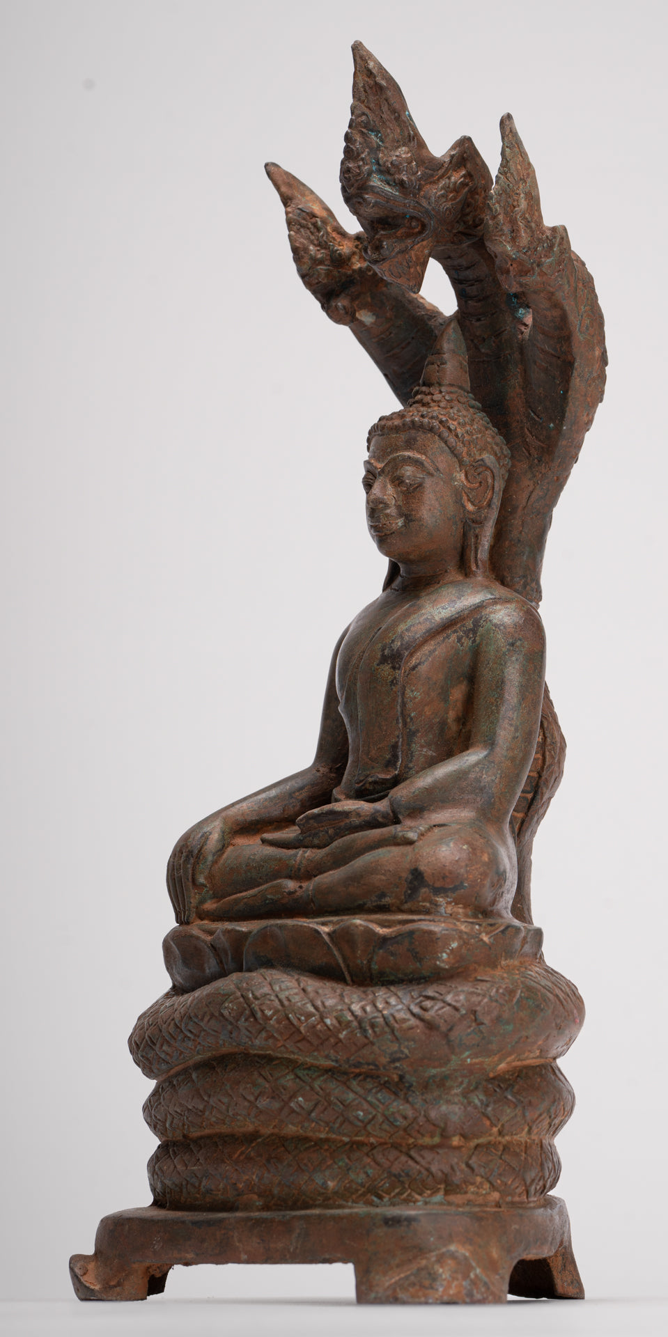 Buddha Statue - Antique Laos Style Bronze Enlightenment Naga Buddha Statue - 34cm/14"