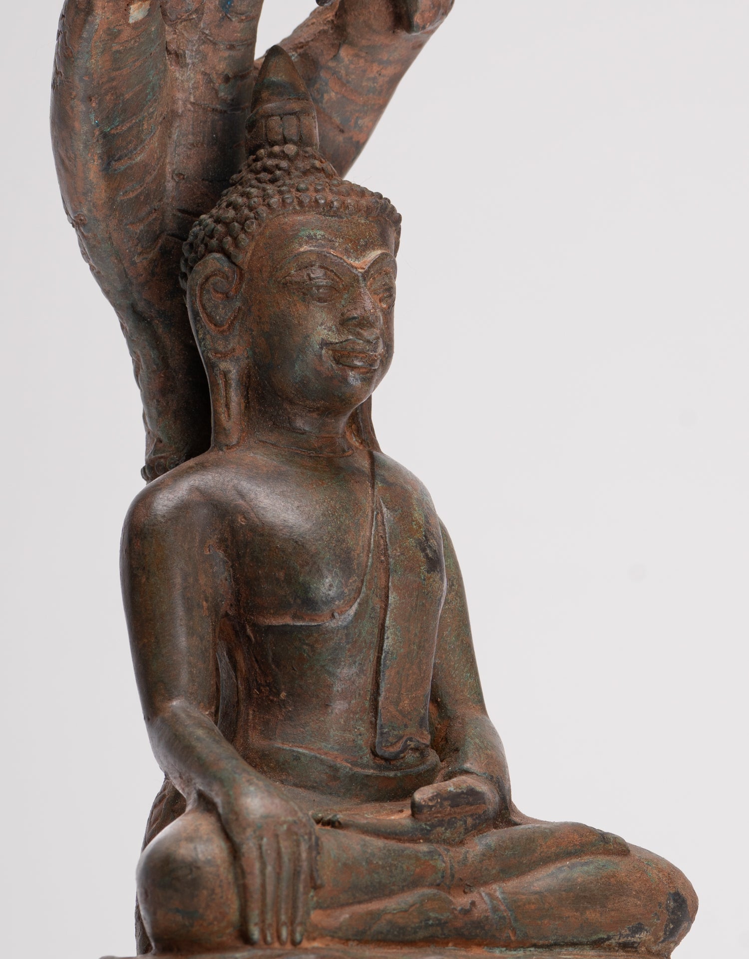 Buddha Statue - Antique Laos Style Bronze Enlightenment Naga Buddha Statue - 34cm/14"