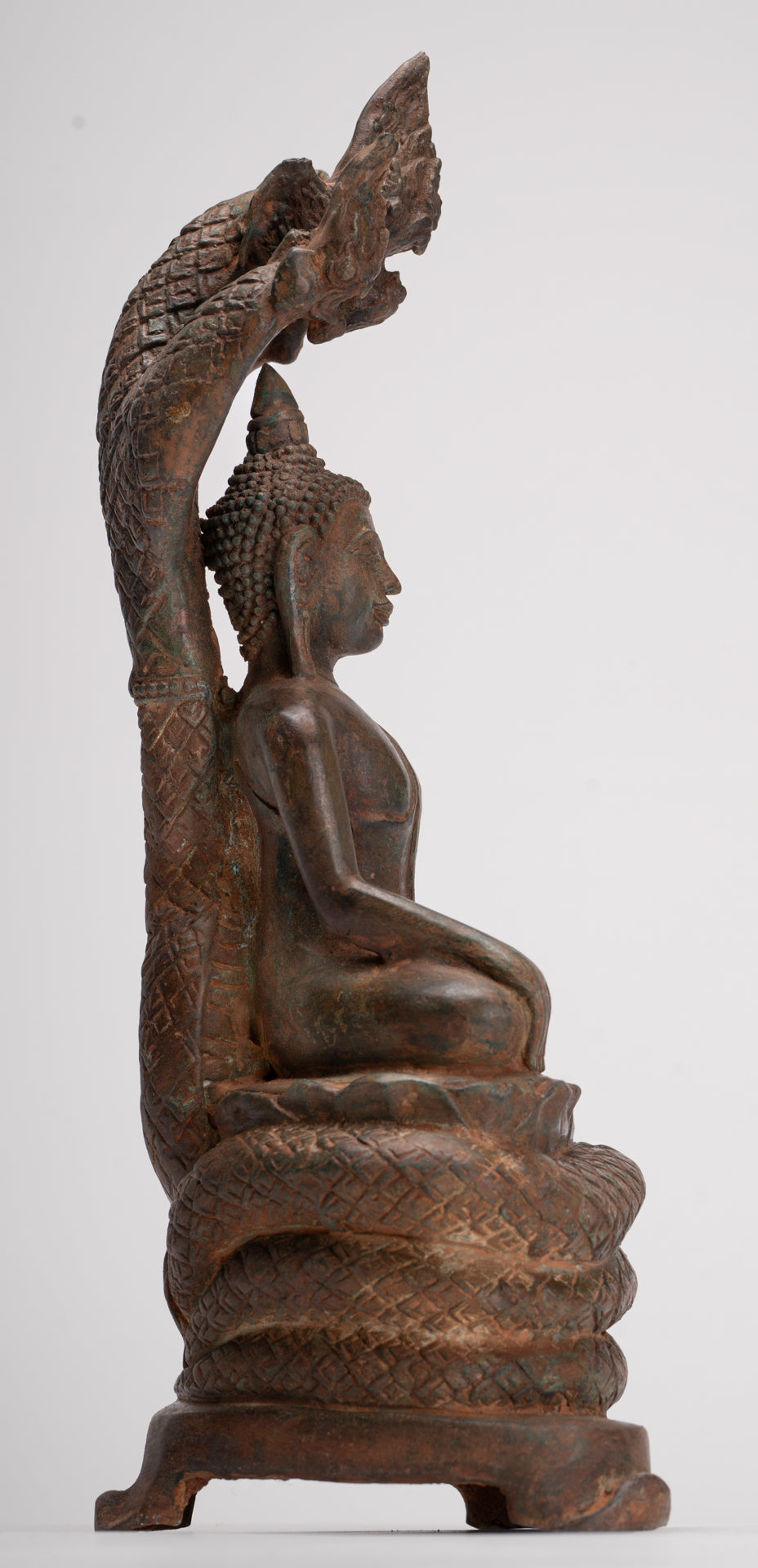 Buddha Statue - Antique Laos Style Bronze Enlightenment Naga Buddha Statue - 34cm/14"