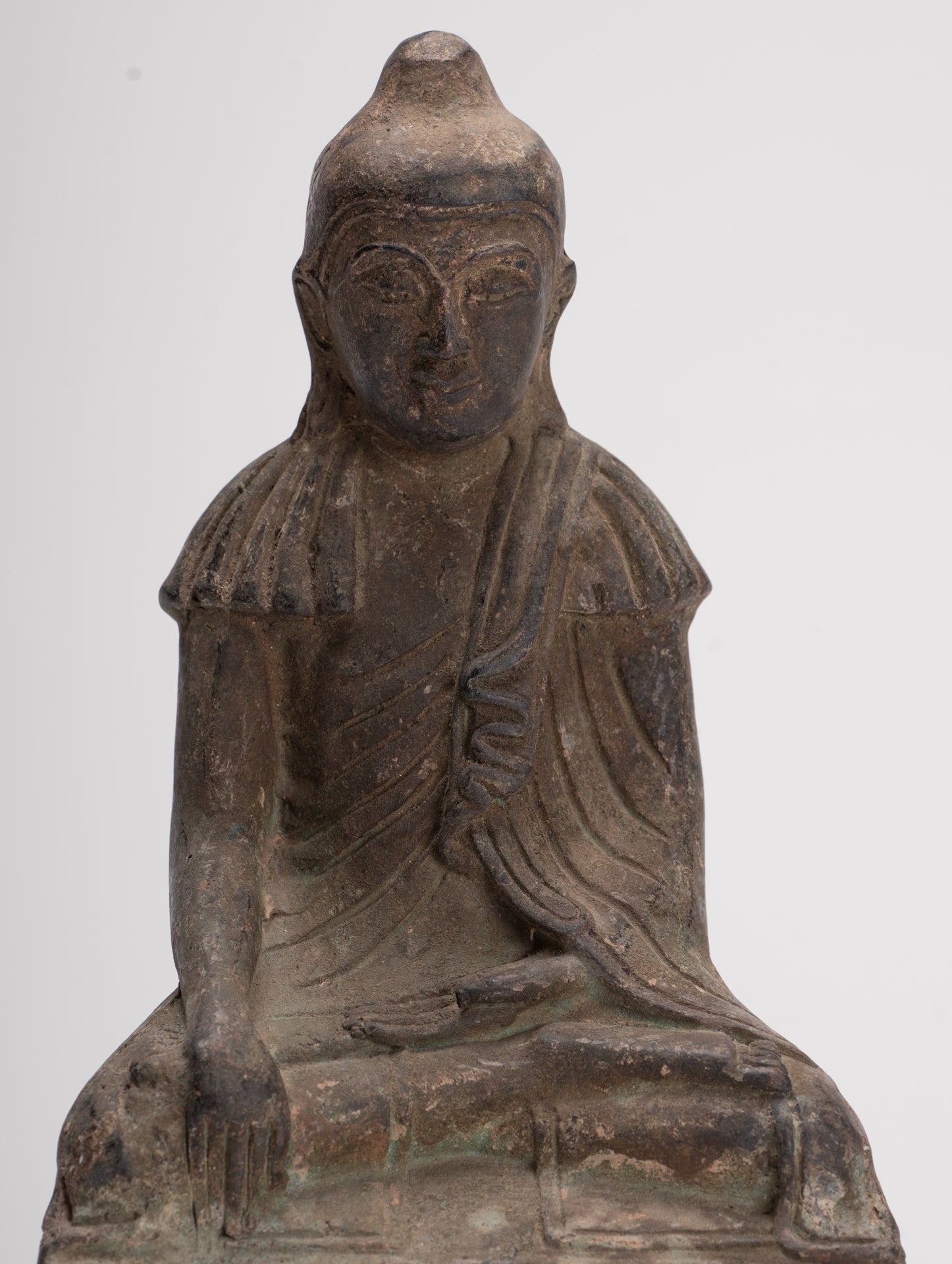 Buddha Statue - Antique Japanese Style Seated Bronze Enlightenment Buddha Statue - 23cm/9"