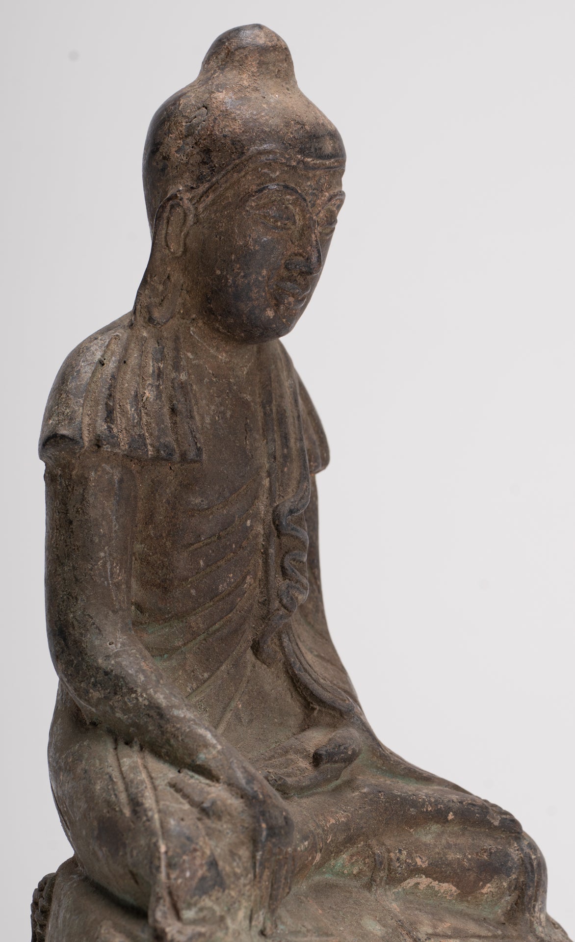 Buddha Statue - Antique Japanese Style Seated Bronze Enlightenment Buddha Statue - 23cm/9"