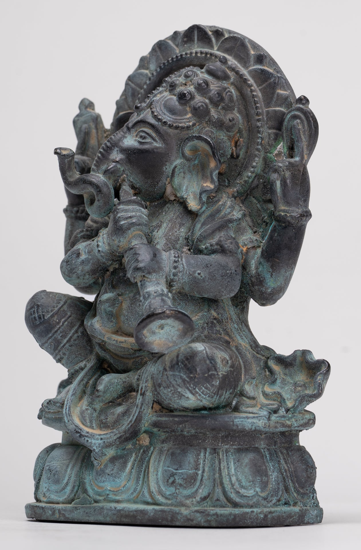Ganesh - Antique Thai Style Bronze Seated Ganesh Statue - 15.5cm/6"