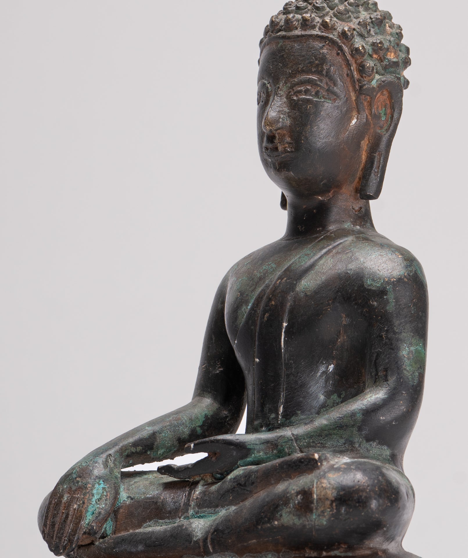Buddha Statue - Antique Laos Style Bronze Enlightenment Buddha Statue - 29cm/12"