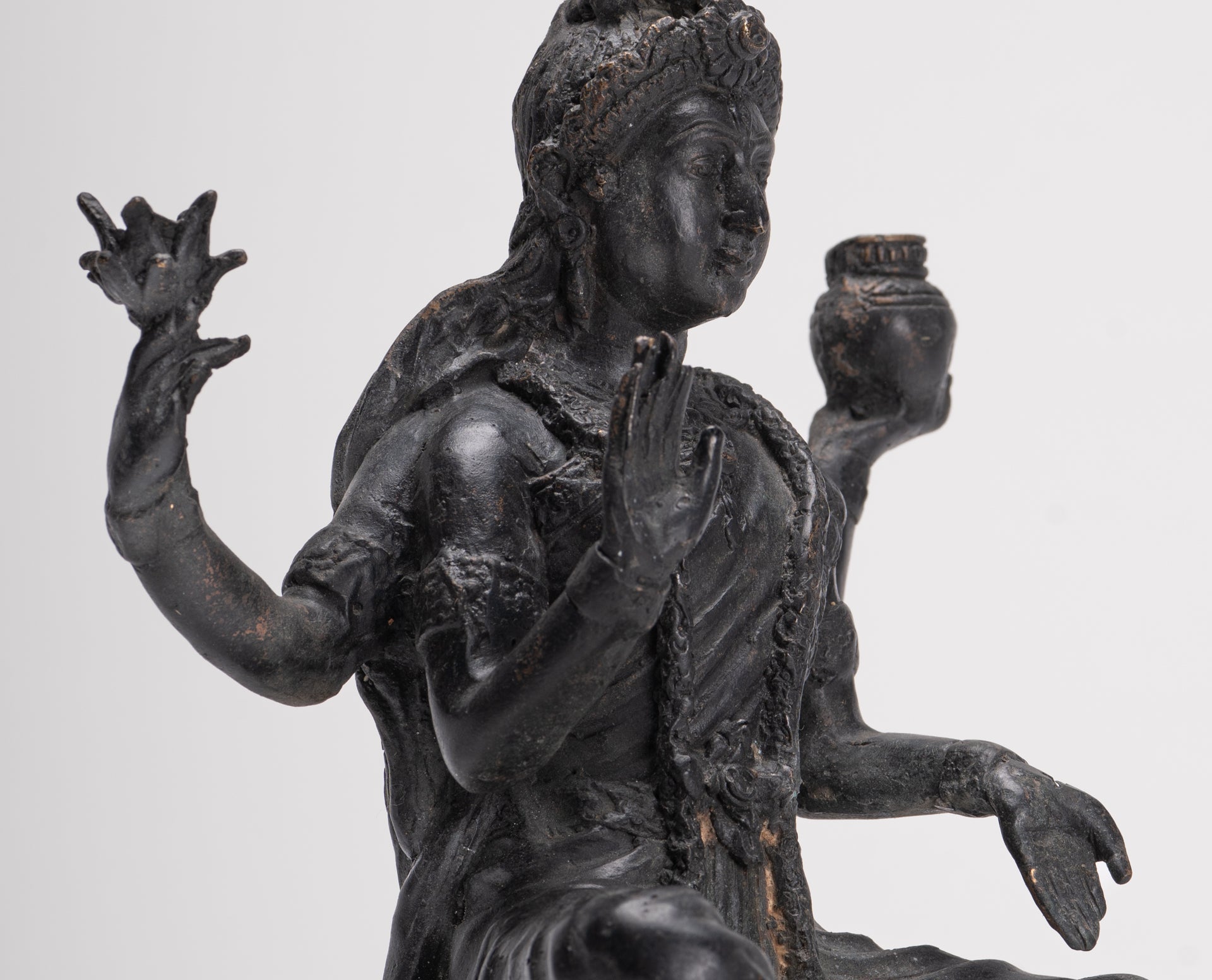 Shiva Statue - Antique Indian Style Bronze Seated 4-Arm Shiva Statue - 25cm/10"