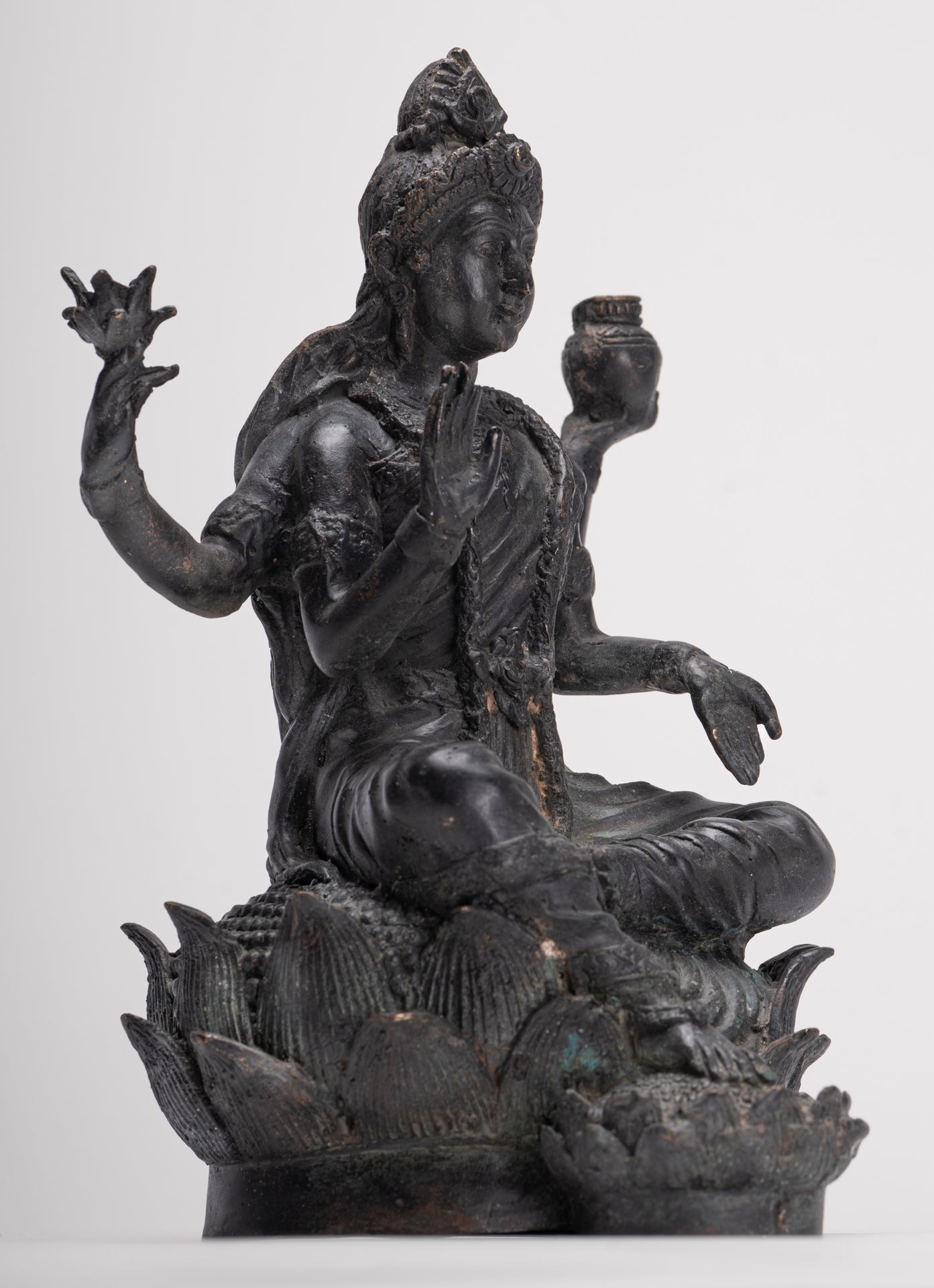 Shiva Statue - Antique Indian Style Bronze Seated 4-Arm Shiva Statue - 25cm/10"