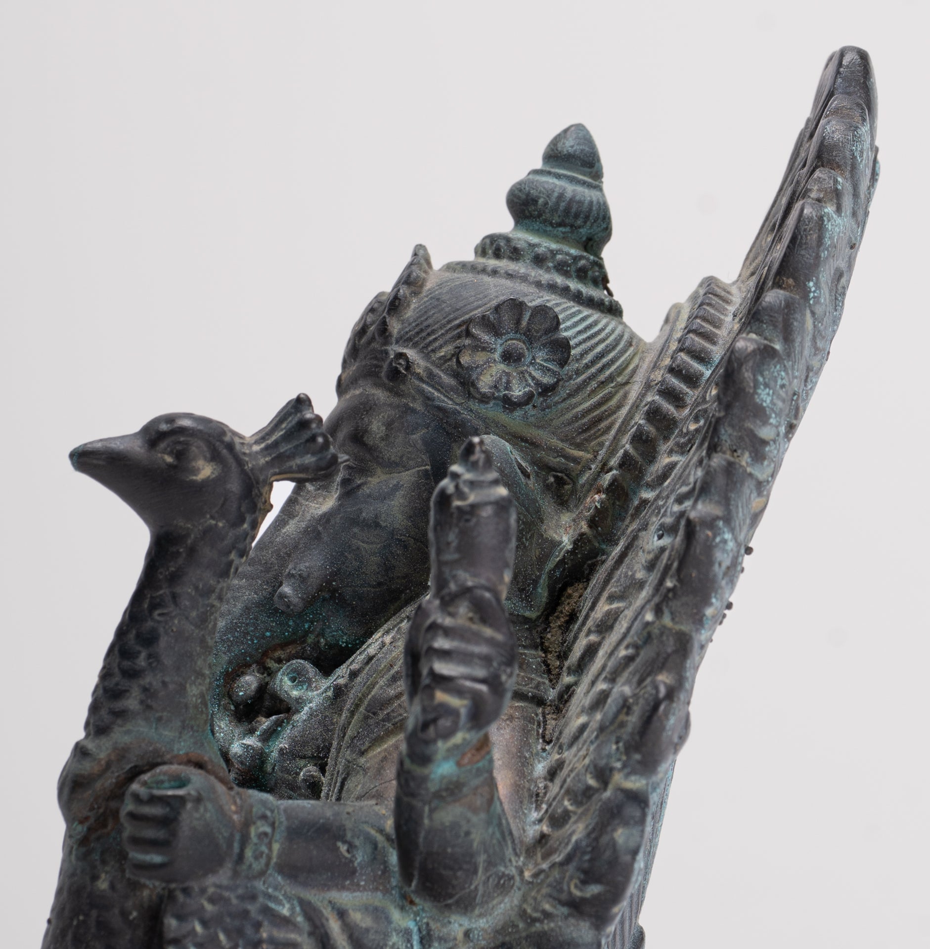 Ganesh - Antique Thai Style Bronze Seated Mayuresha Ganapathy Statue - 13cm/5"