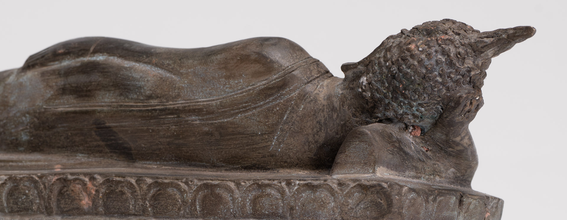 Buddha Statue - Antique Thai Style Bronze Sukhothai Reclining Nirvana Buddha Statue - 27cm/11"