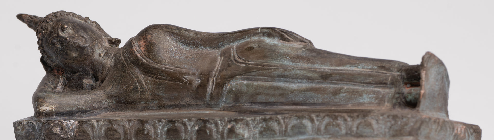 Buddha Statue - Antique Thai Style Bronze Sukhothai Reclining Nirvana Buddha Statue - 27cm/11"