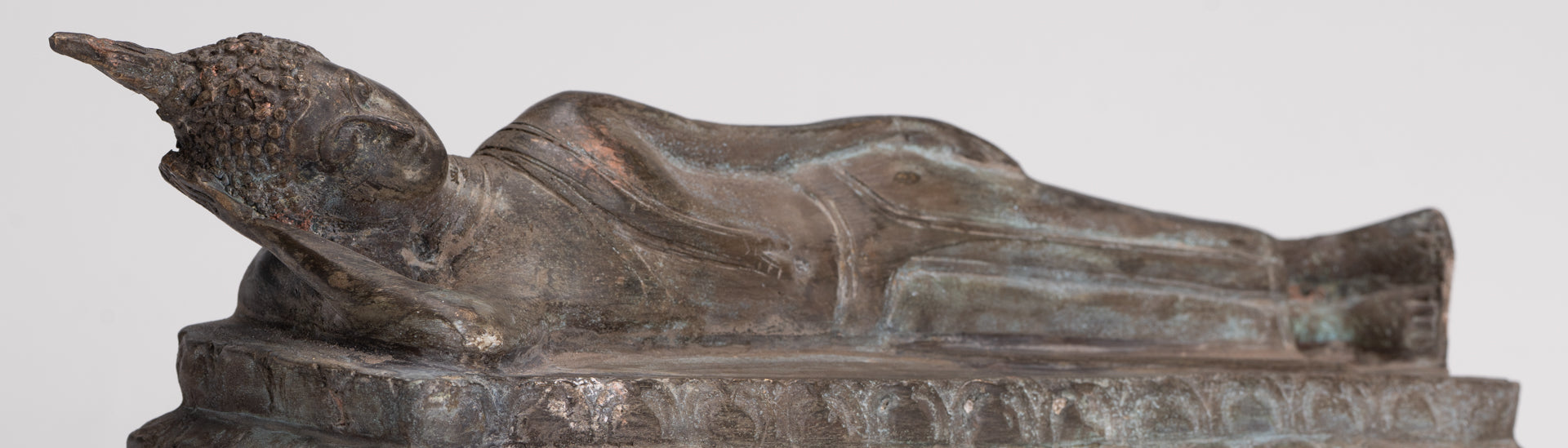Buddha Statue - Antique Thai Style Bronze Sukhothai Reclining Nirvana Buddha Statue - 27cm/11"