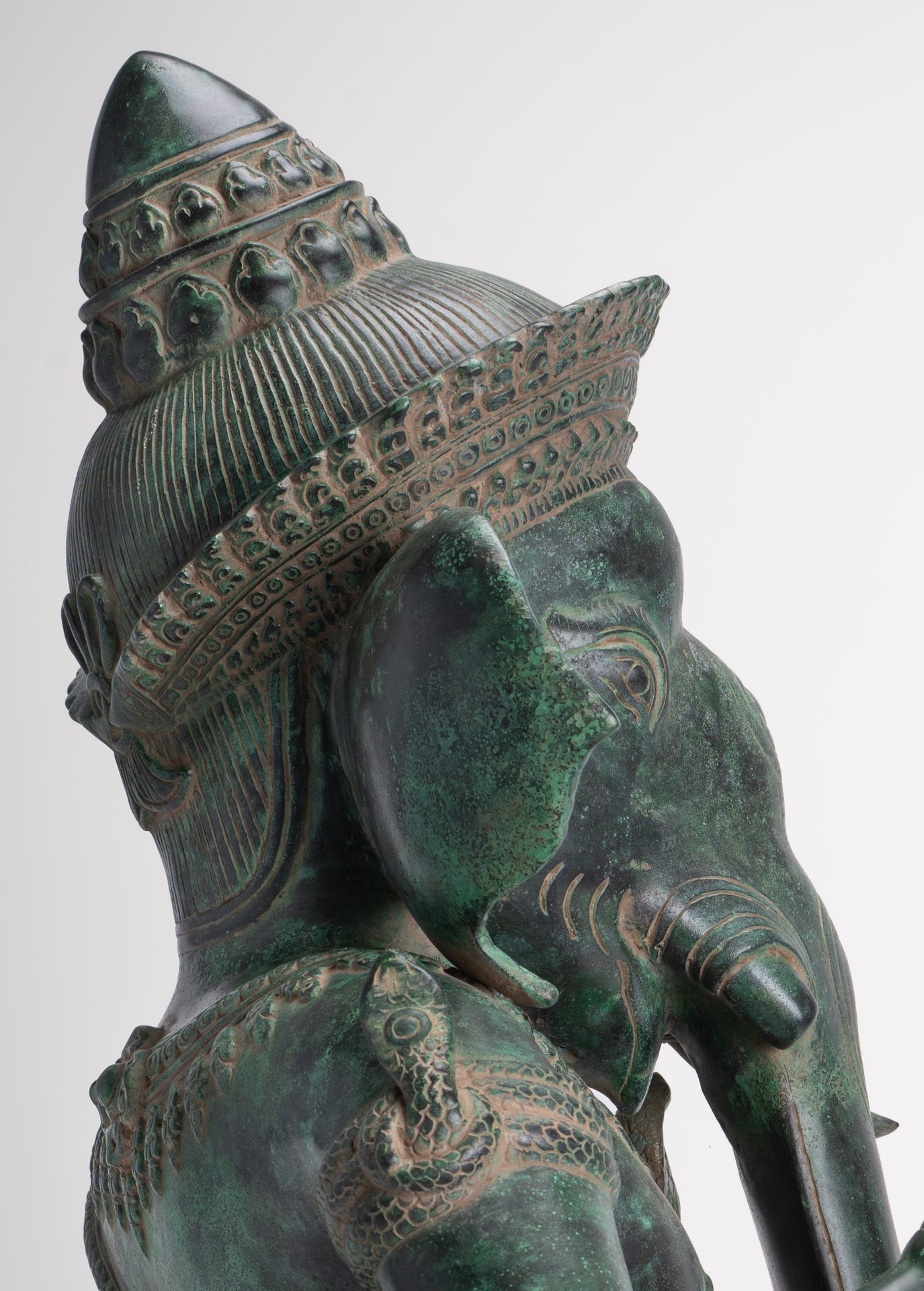 Ganesha Statue - Antique Khmer Style Bronze Seated Ganesha Statue - 63cm/24"