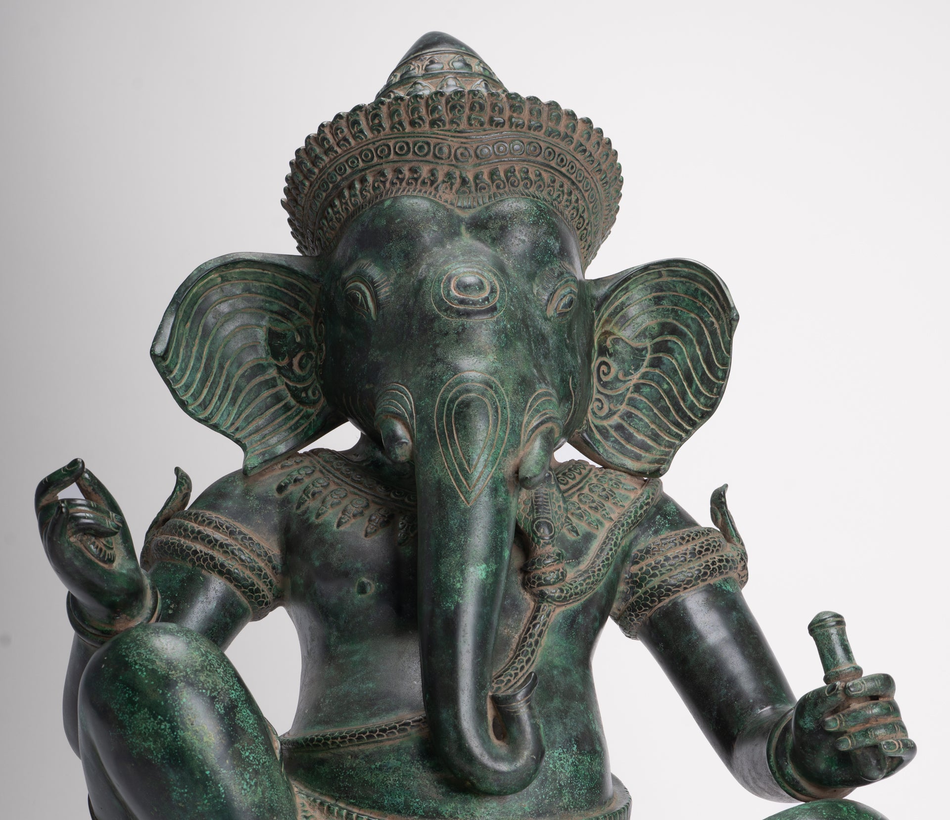 Ganesha Statue - Antique Khmer Style Bronze Seated Ganesha Statue - 63cm/24"