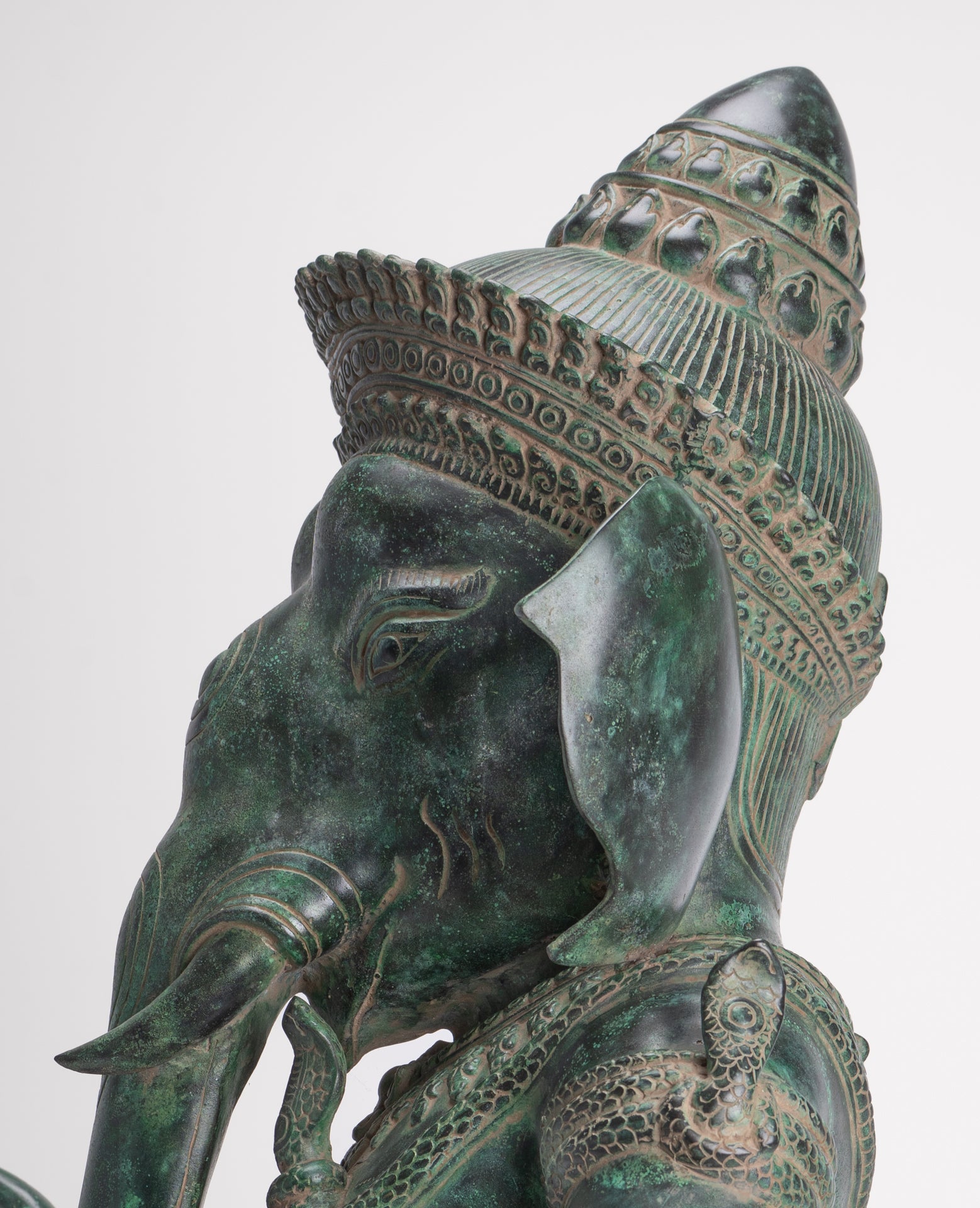 Ganesha Statue - Antique Khmer Style Bronze Seated Ganesha Statue - 63cm/24"