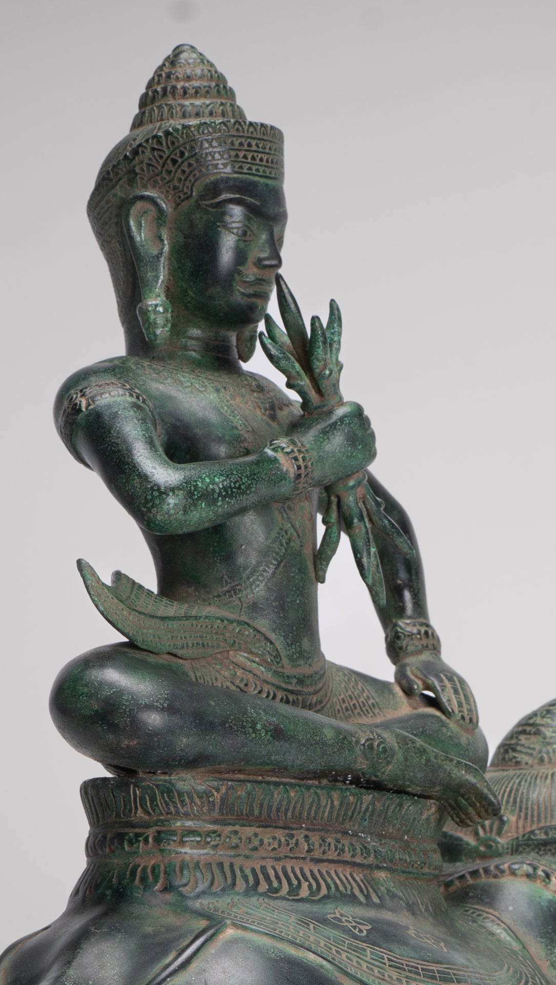 Indra Statue - Antique Khmer Style Bronze Erawan Airavata Statue with Indra - 59cm/24"