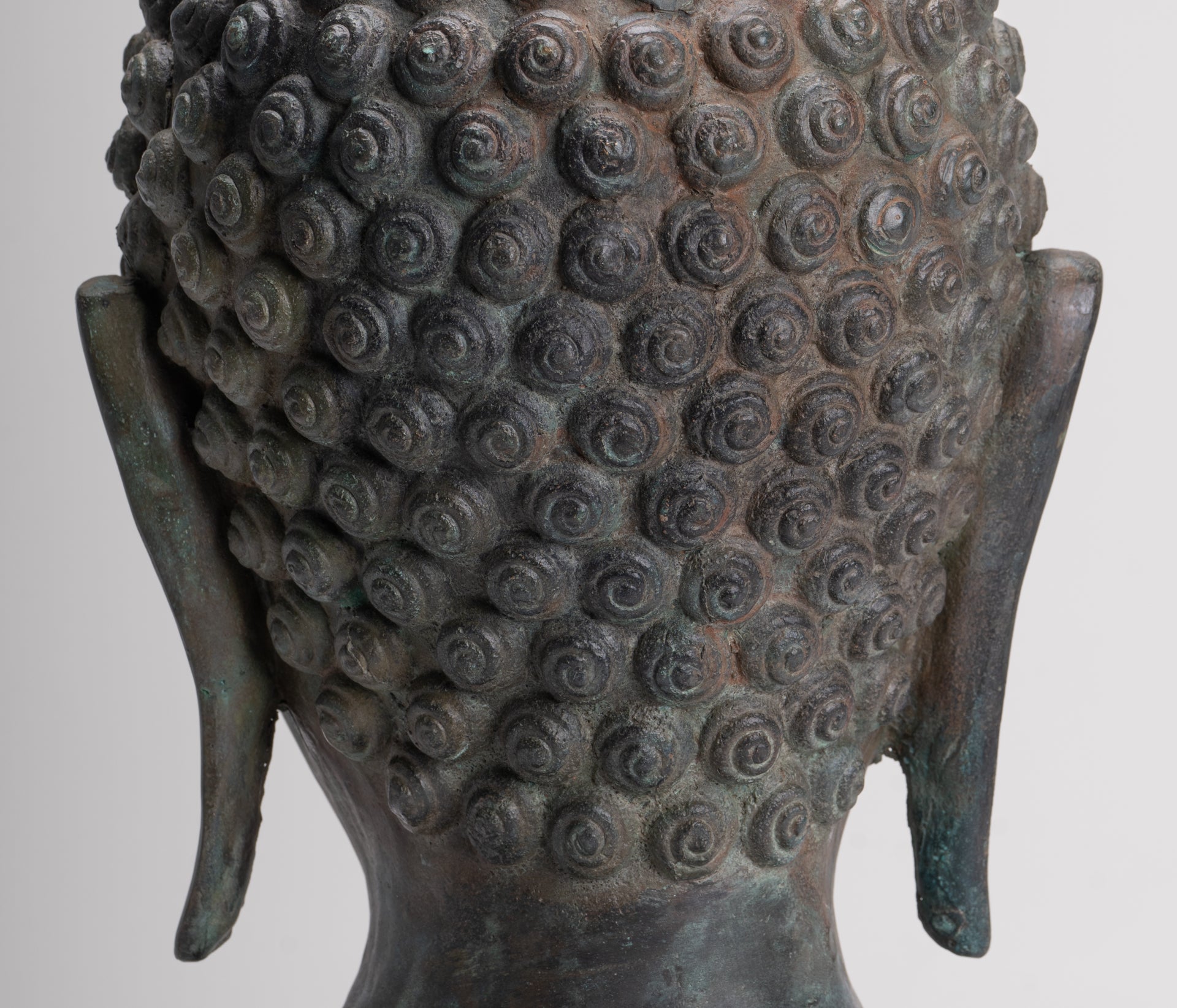 Buddha Head - Antique Thai Style Chiang Saen Mounted Bronze Buddha Head - 45cm/18"