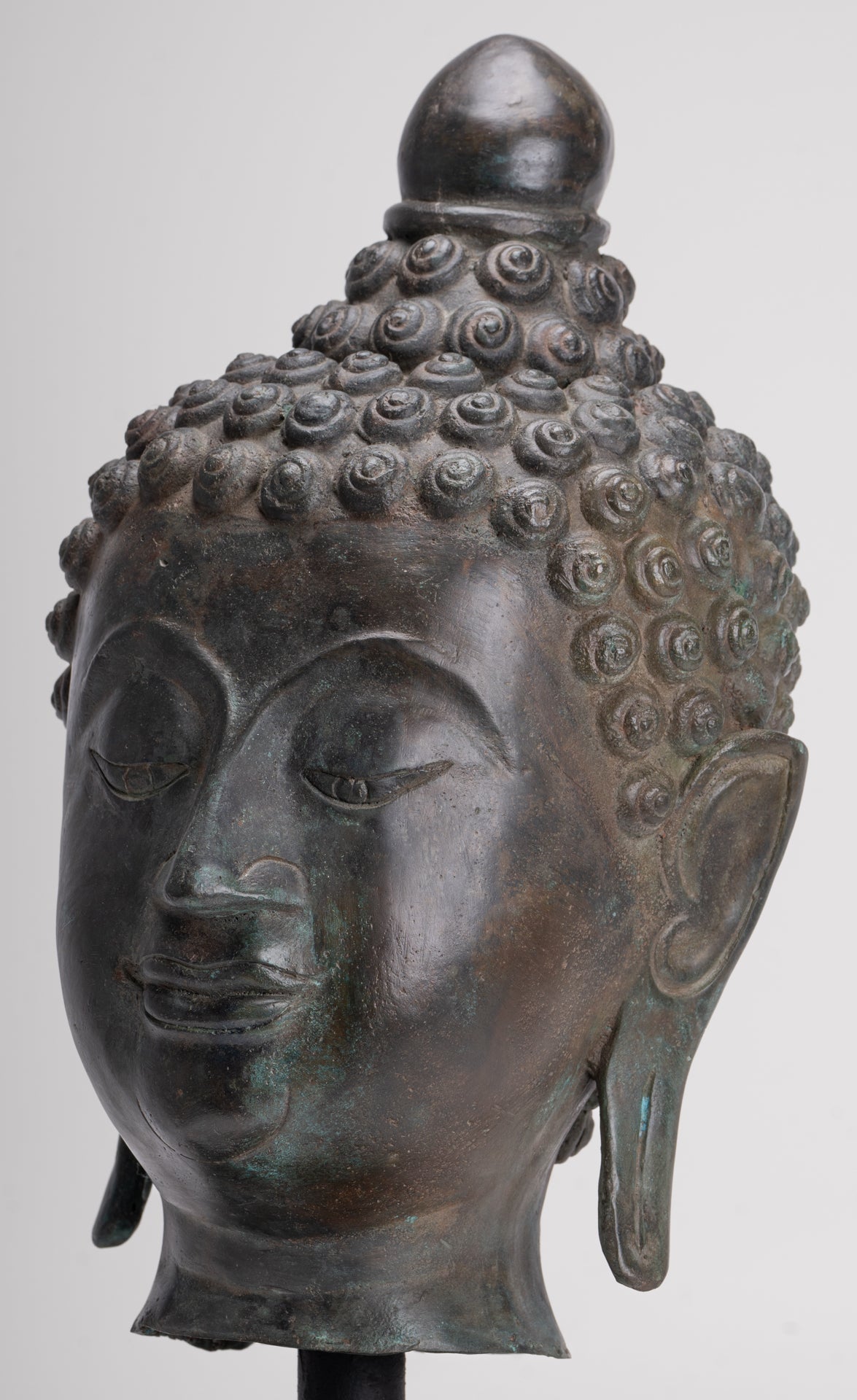 Buddha Head - Antique Thai Style Chiang Saen Mounted Bronze Buddha Head - 45cm/18"
