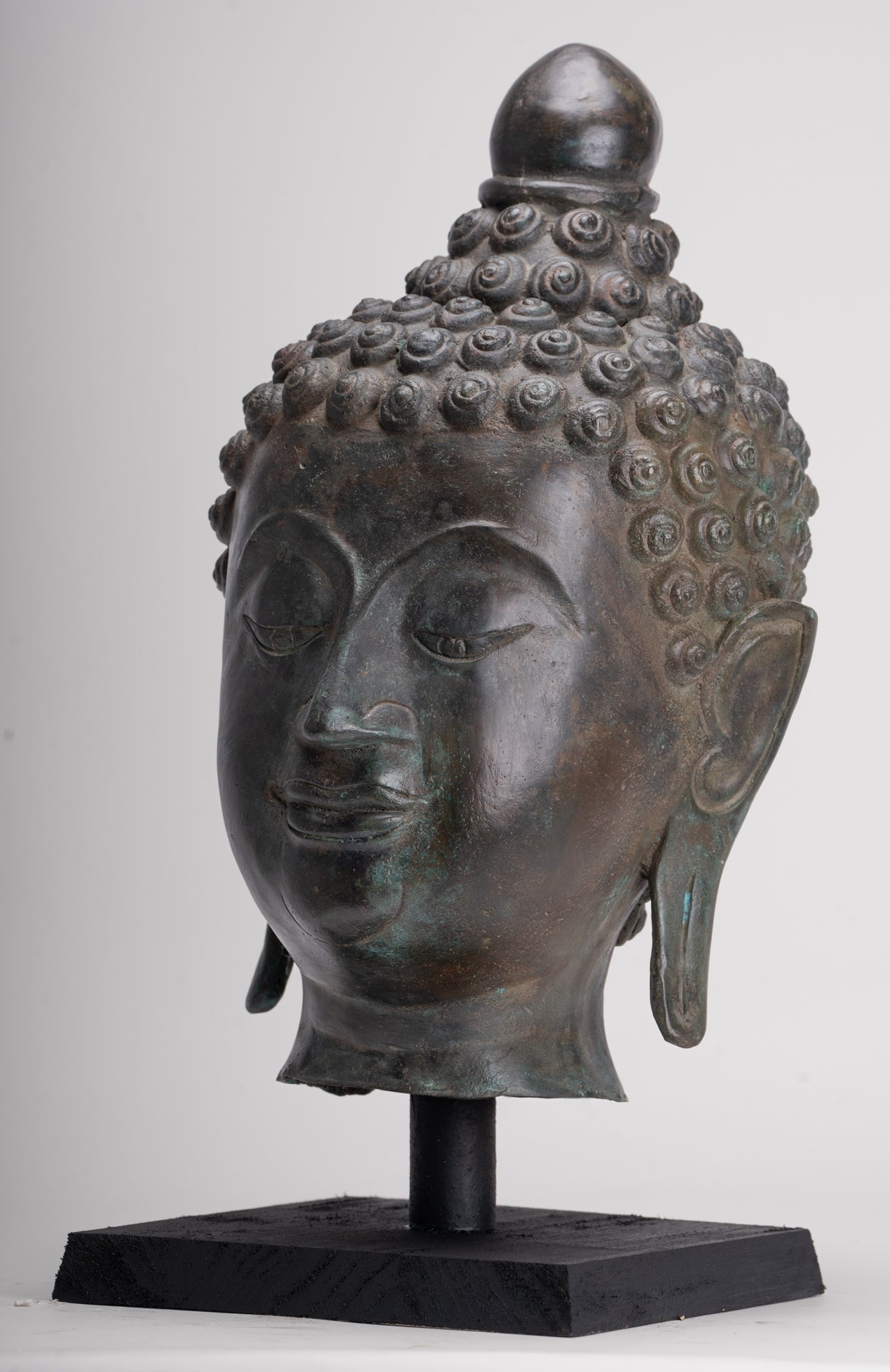 Buddha Head - Antique Thai Style Chiang Saen Mounted Bronze Buddha Head - 45cm/18"