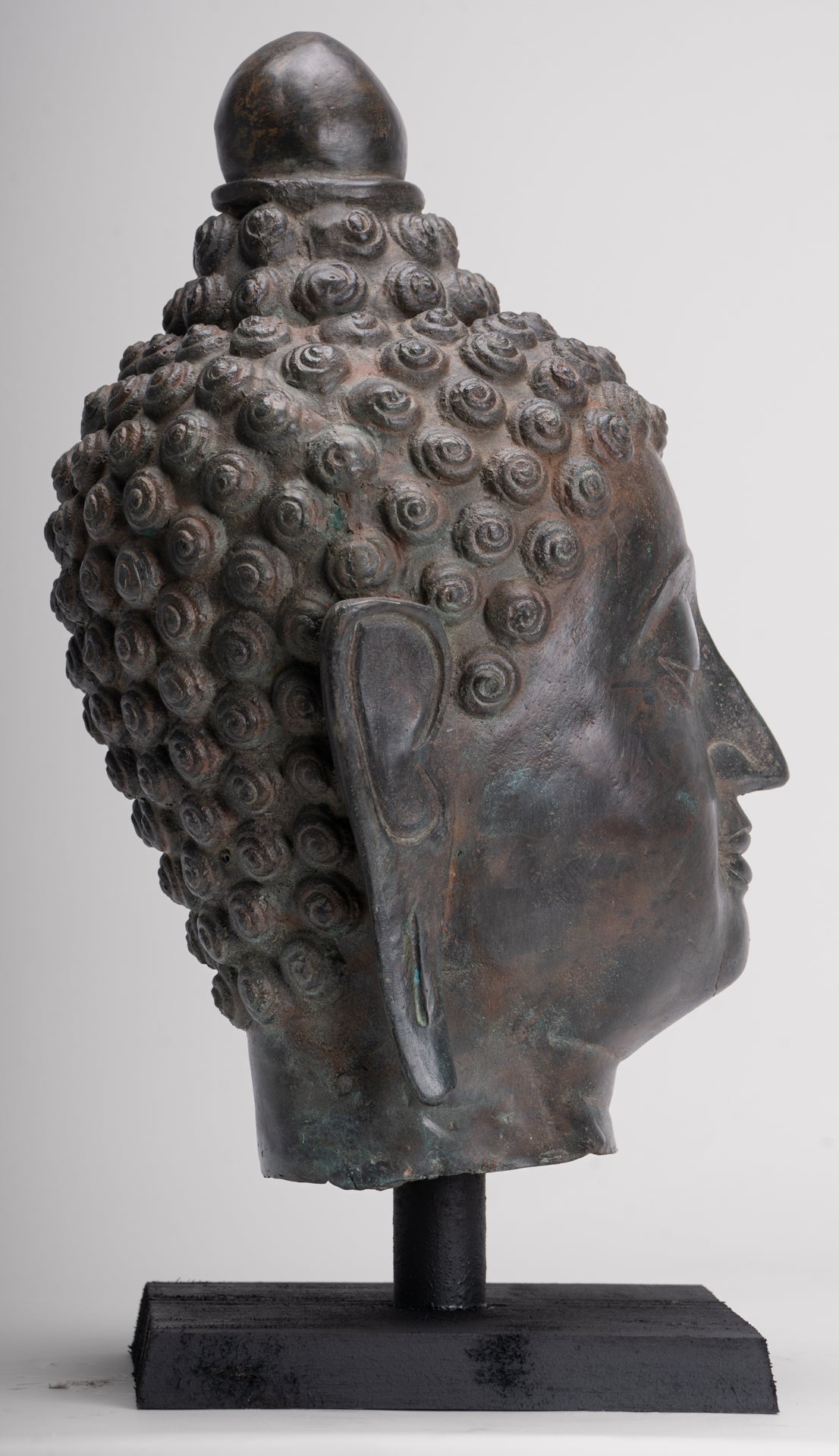 Buddha Head - Antique Thai Style Chiang Saen Mounted Bronze Buddha Head - 45cm/18"