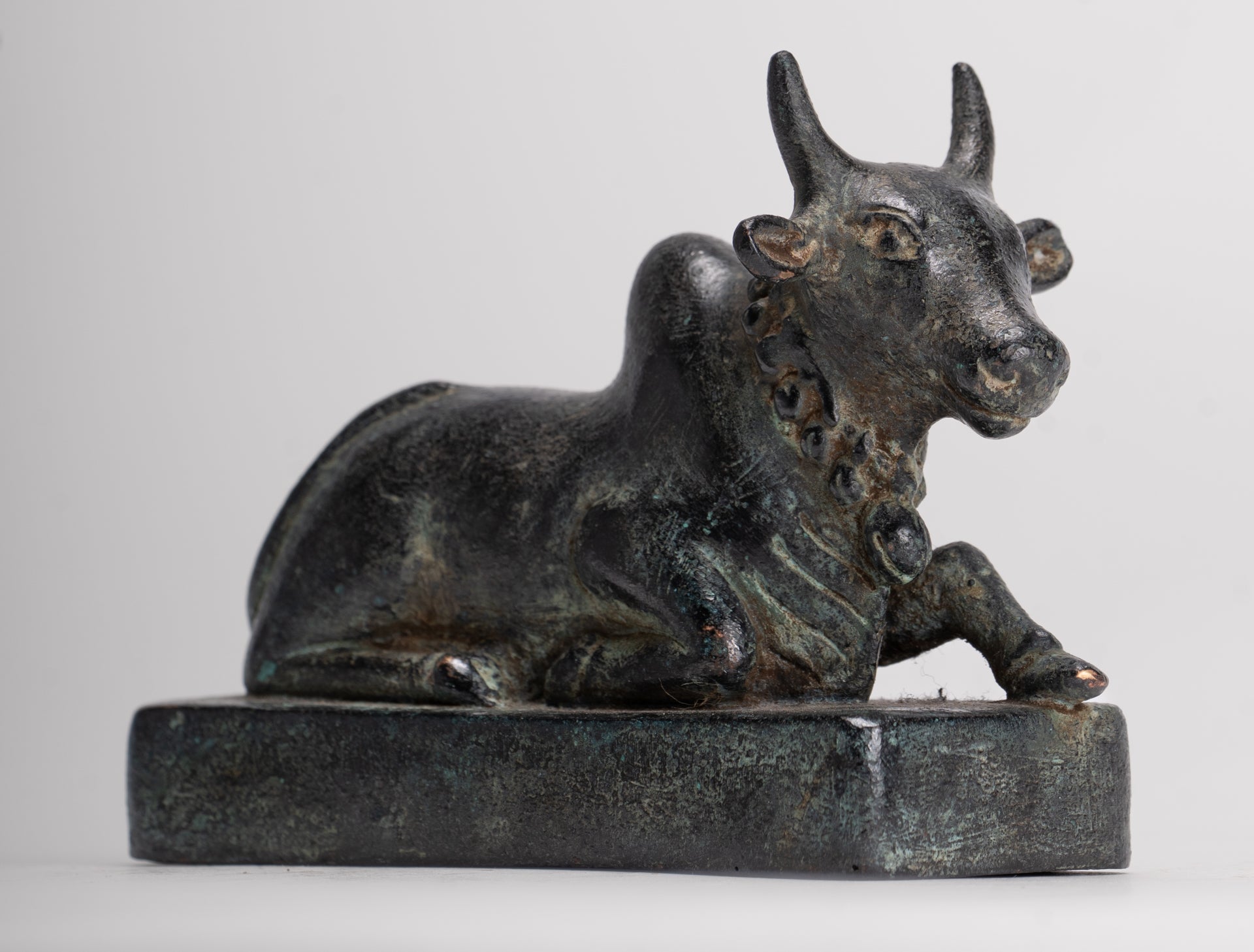 Antique Khmer Style Bronze Nandi Statue - Mount of Shiva - 10cm/4" Long