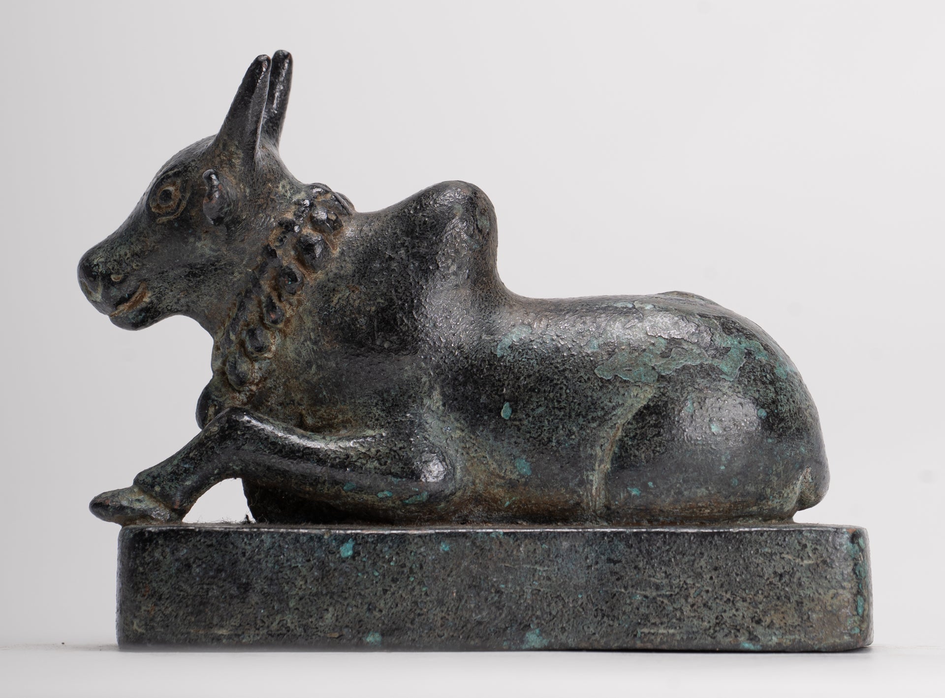 Antique Khmer Style Bronze Nandi Statue - Mount of Shiva - 10cm/4" Long