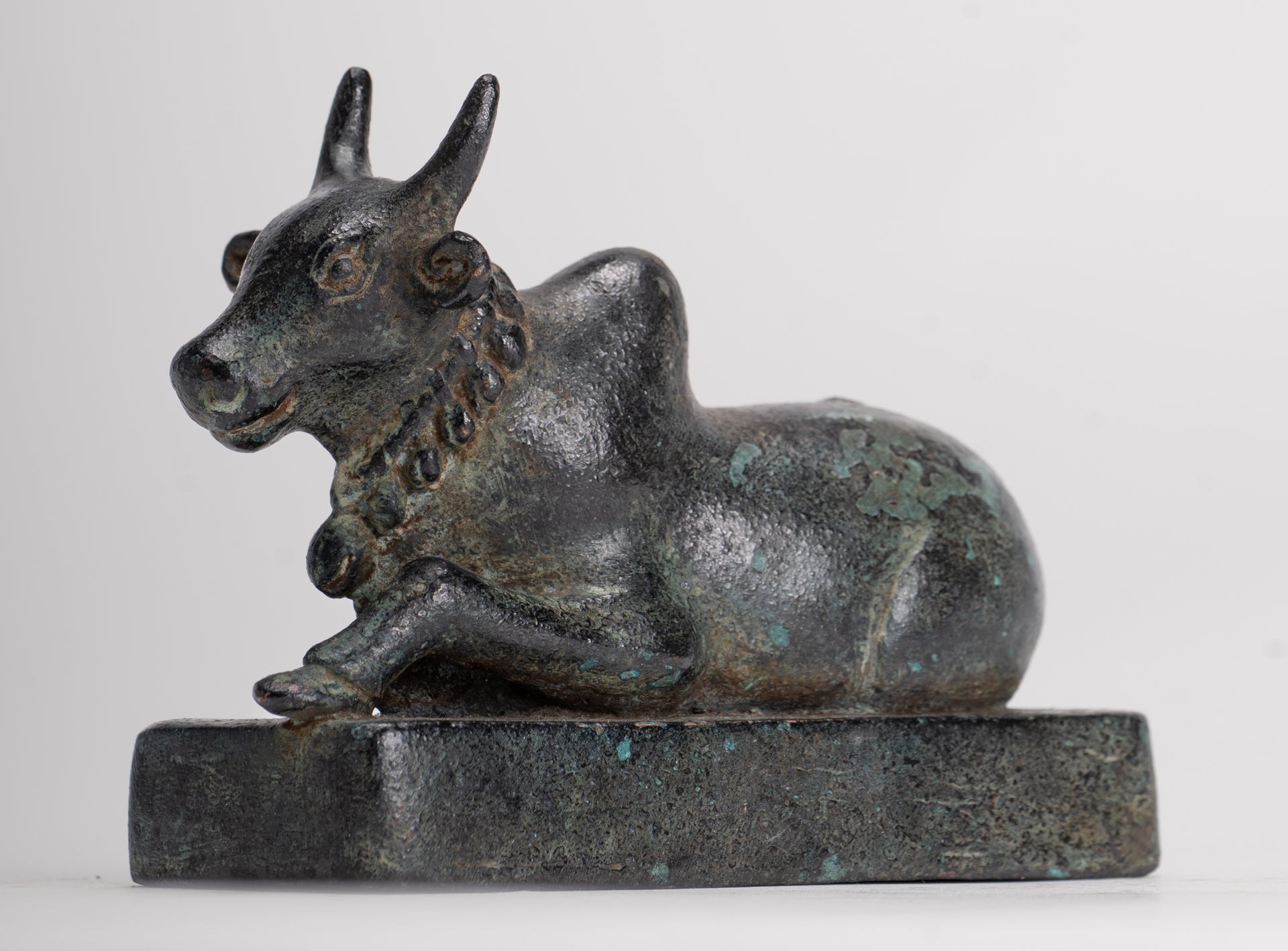 Antique Khmer Style Bronze Nandi Statue - Mount of Shiva - 10cm/4" Long