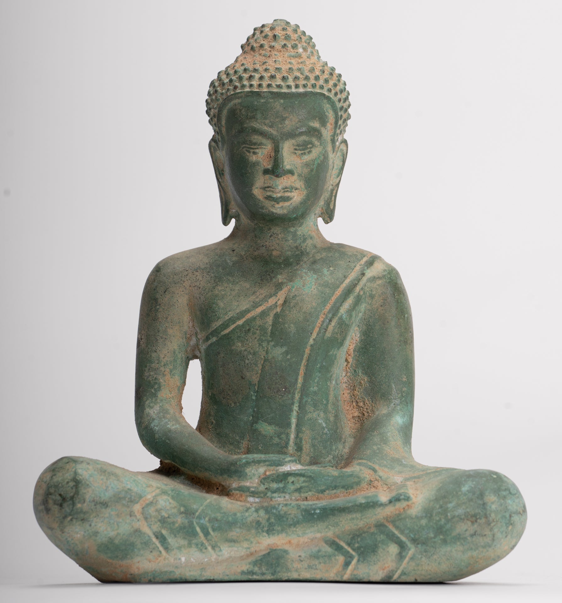 Buddha Statue - Antique Khmer Style Seated Meditation Buddha Statue - 18cm/7"