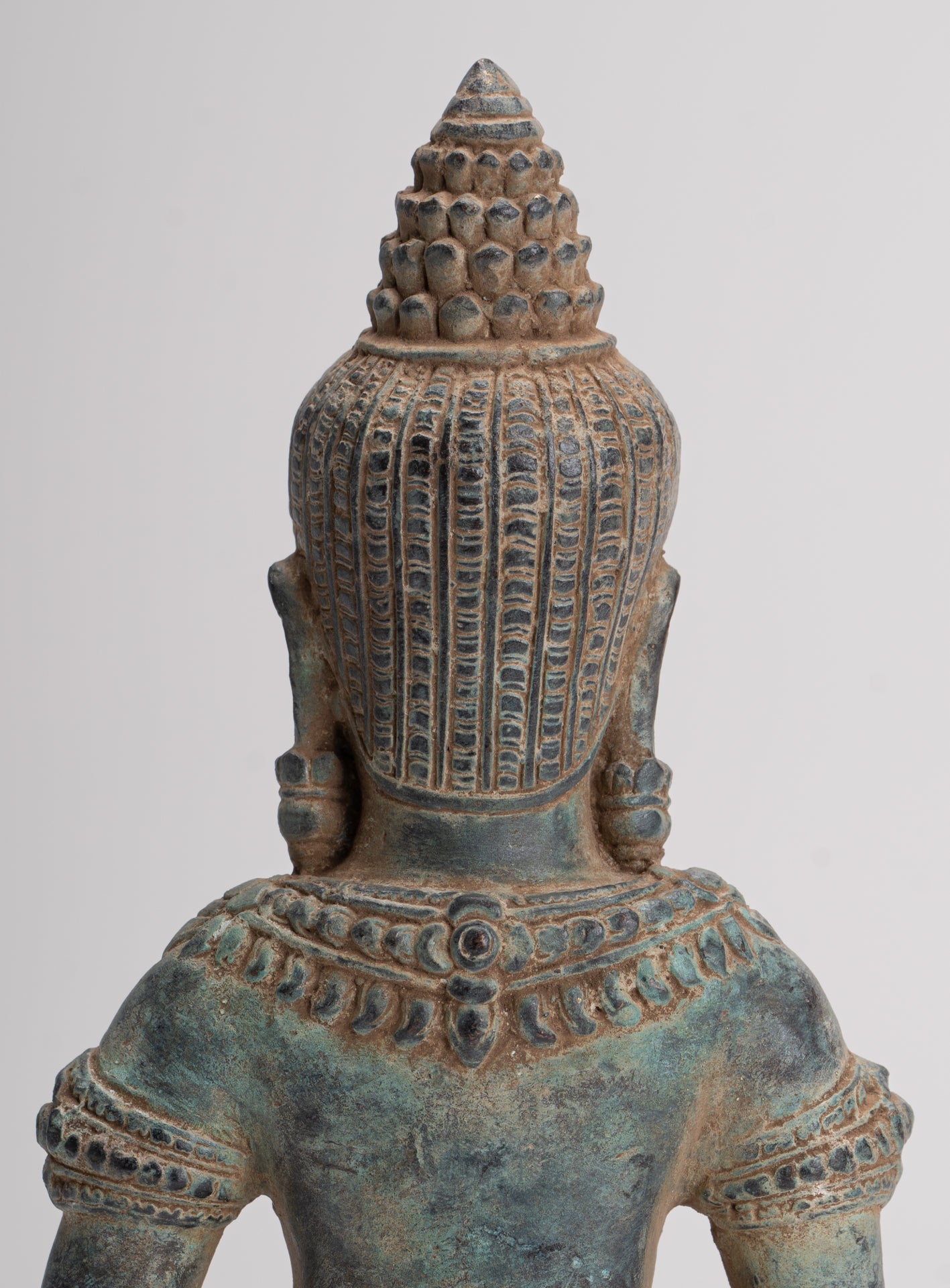 Buddha Statue - Antique Khmer Style Bronze Seated Meditation Bayon Buddha Statue - 22cm/9"