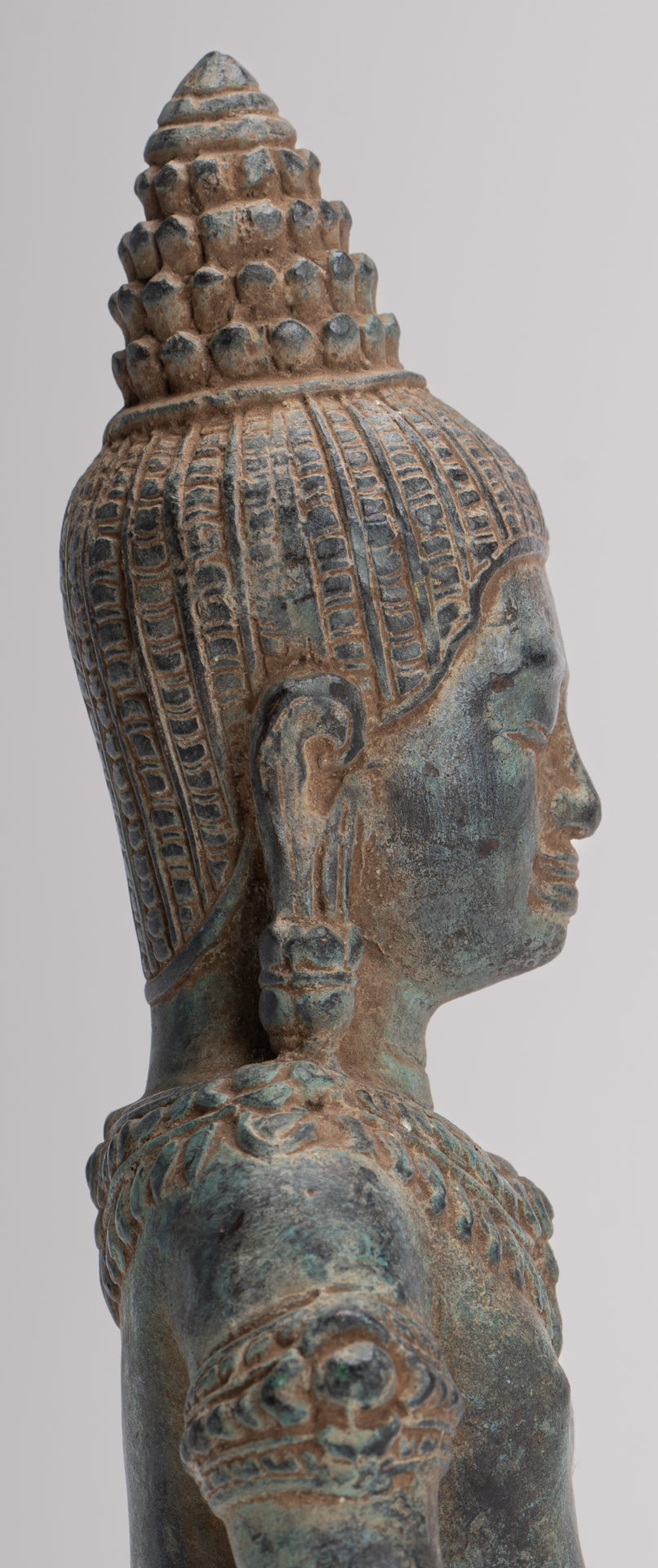 Buddha Statue - Antique Khmer Style Bronze Seated Meditation Bayon Buddha Statue - 22cm/9"