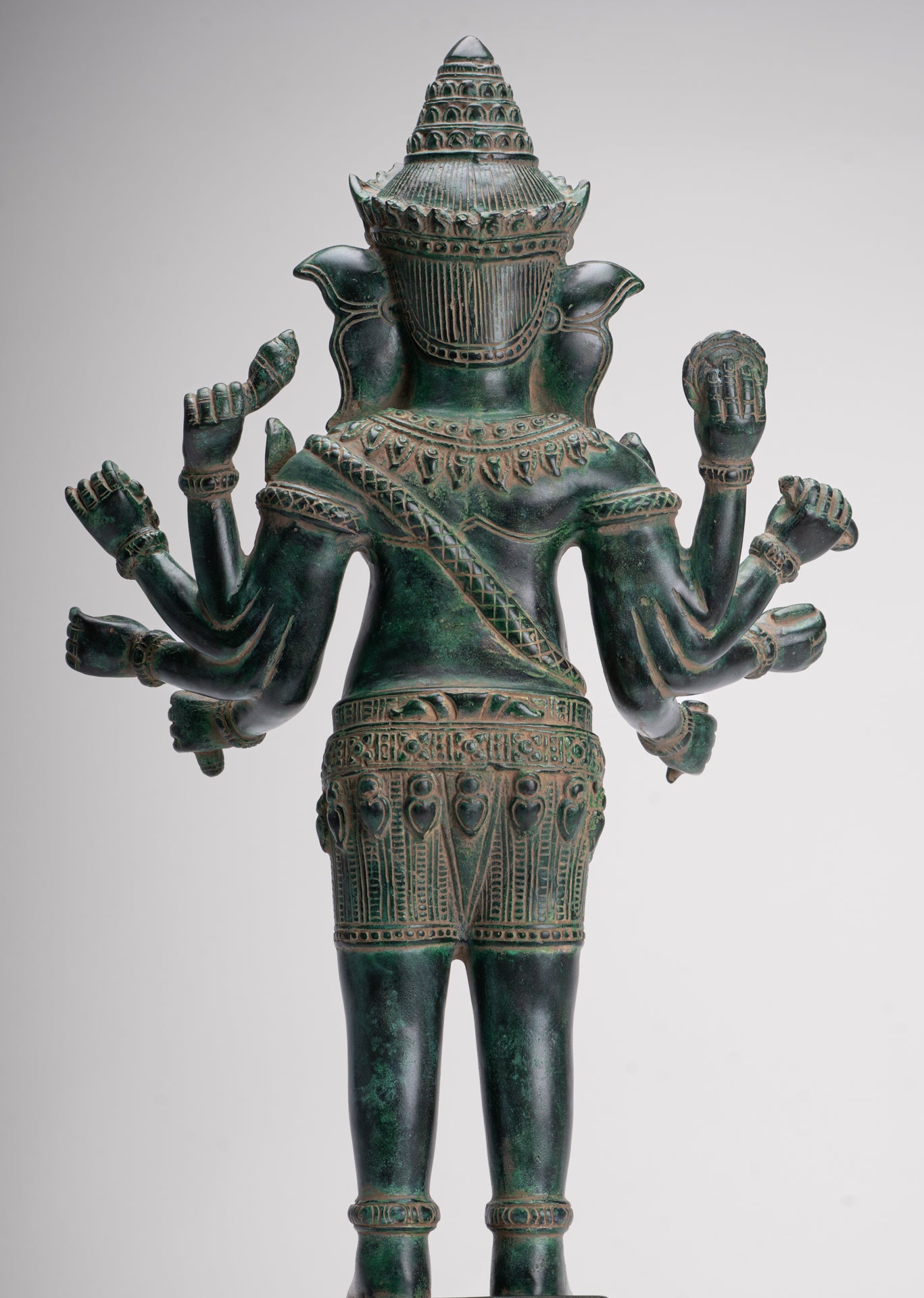 Ganesha Statue - Antique Khmer Style Bronze Angkor Wat Ganesha Statue on Yoni - 55cm/22"