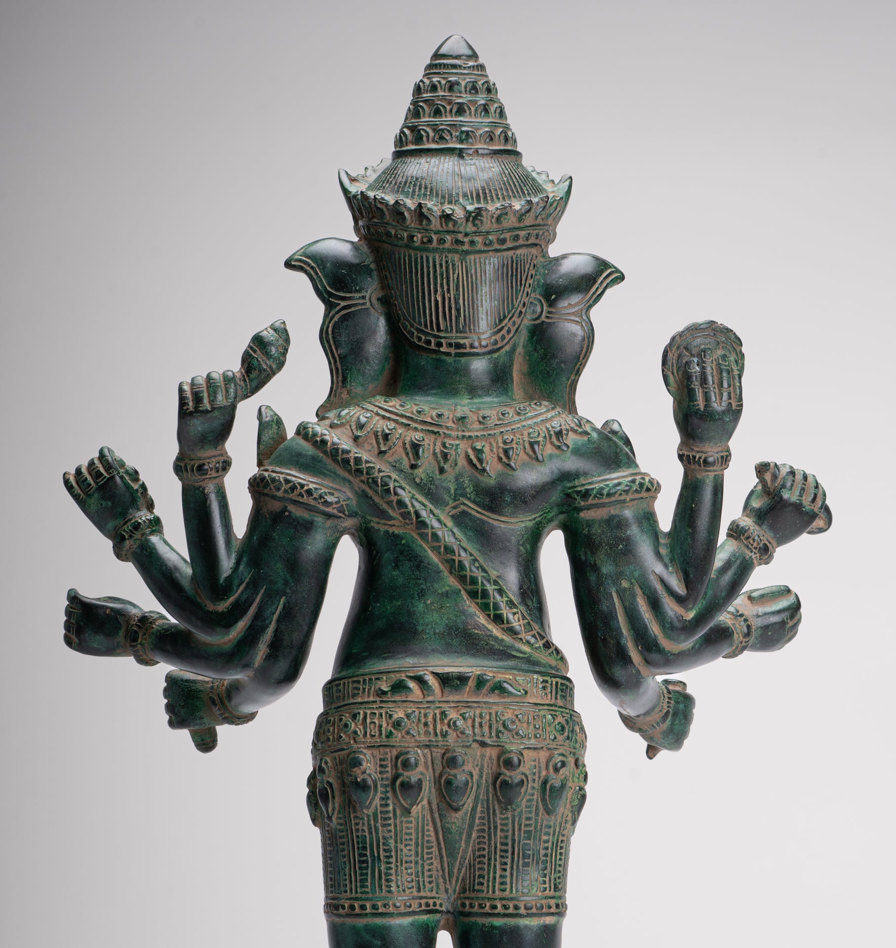 Ganesha Statue - Antique Khmer Style Bronze Angkor Wat Ganesha Statue on Yoni - 55cm/22"