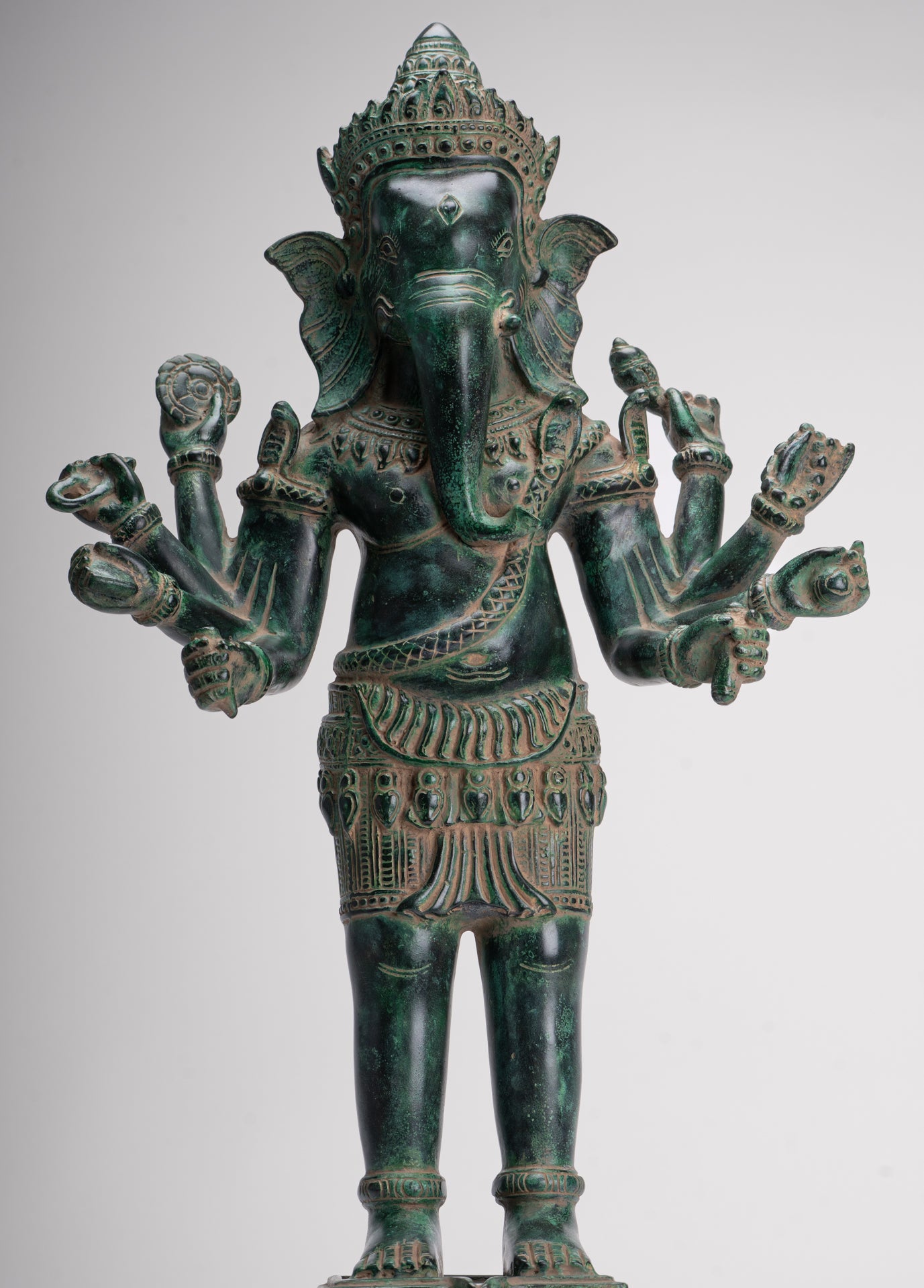 Ganesha Statue - Antique Khmer Style Bronze Angkor Wat Ganesha Statue on Yoni - 55cm/22"