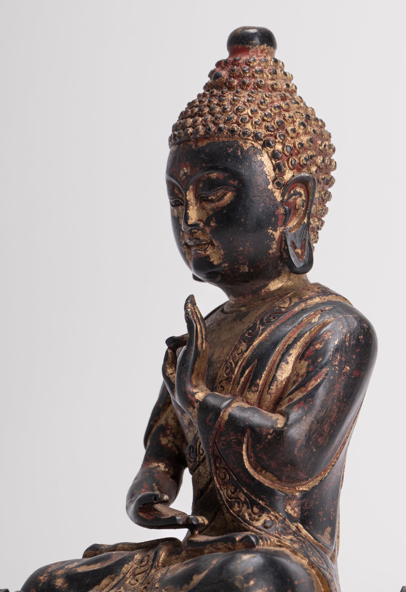 Antique Chinese Style Seated Dharmachakra Teaching Buddha Statue - 20cm/8"