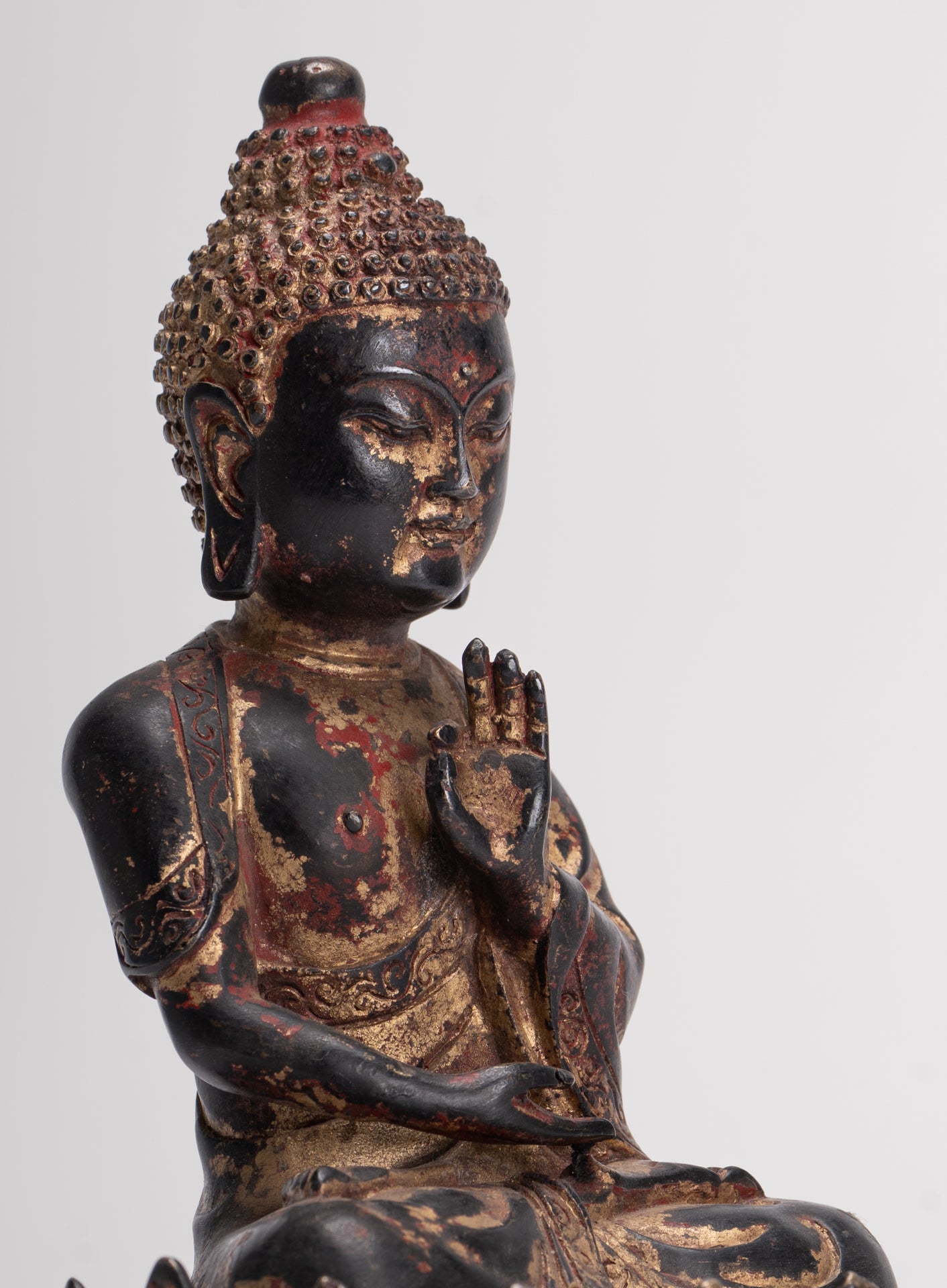 Antique Chinese Style Seated Dharmachakra Teaching Buddha Statue - 20cm/8"