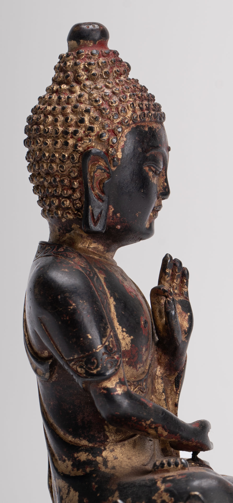 Antique Chinese Style Seated Dharmachakra Teaching Buddha Statue - 20cm/8"