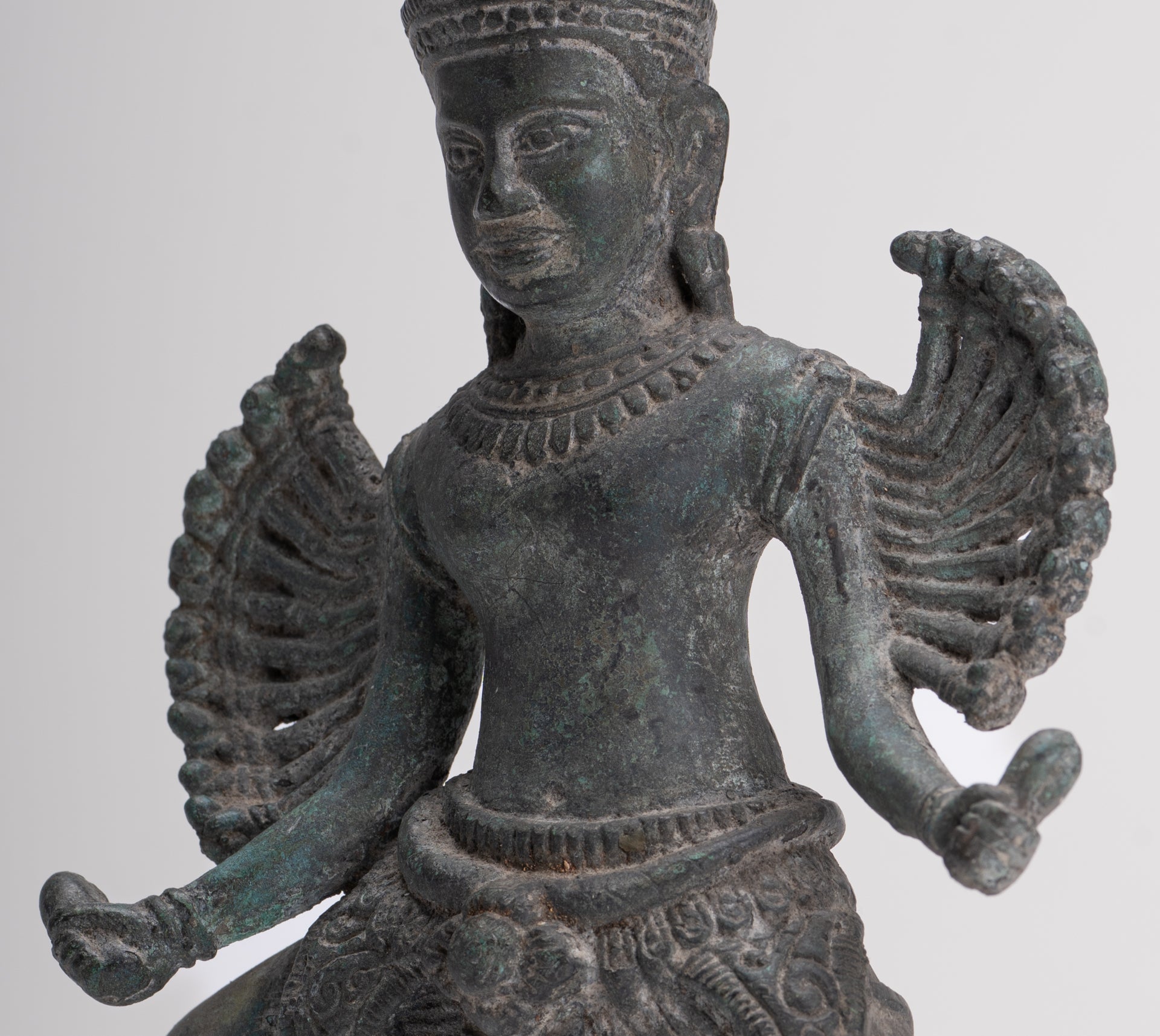 Antique Khmer Style Standing Bronze Angkor Wat Hevajra Statue - 26cm/10" Tall